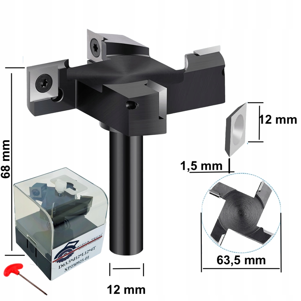 Fréza pro plánování rovin 63,5 mm s úchytem 12 mm pro destičky 12 mm, vyměnitelná