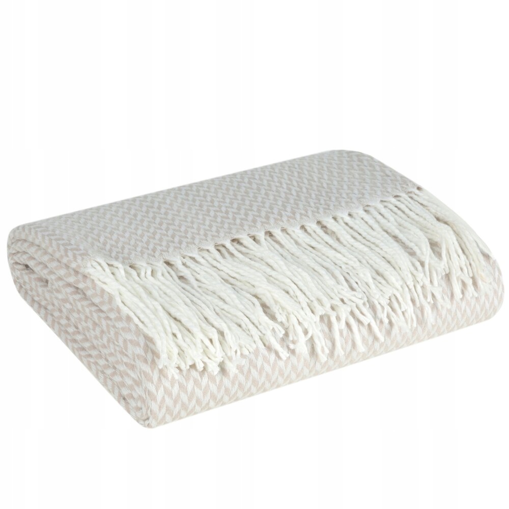 Deka Akryl 130x170 béžová bílá, měkká, s jemným vzorem a s třásněmi