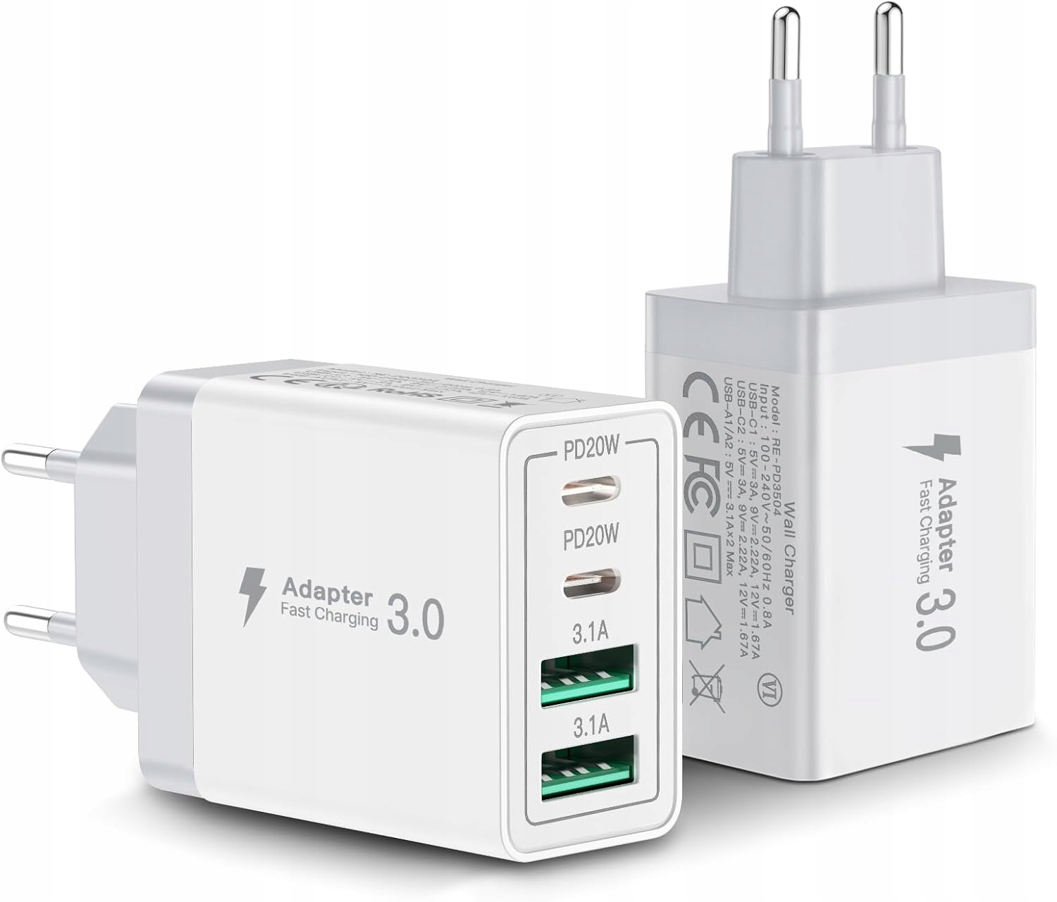 SZYBKA ŁADOWARKA SIECIOWA UNIWERSALNA GNIAZDO 2x USB 2x USB-C 40W