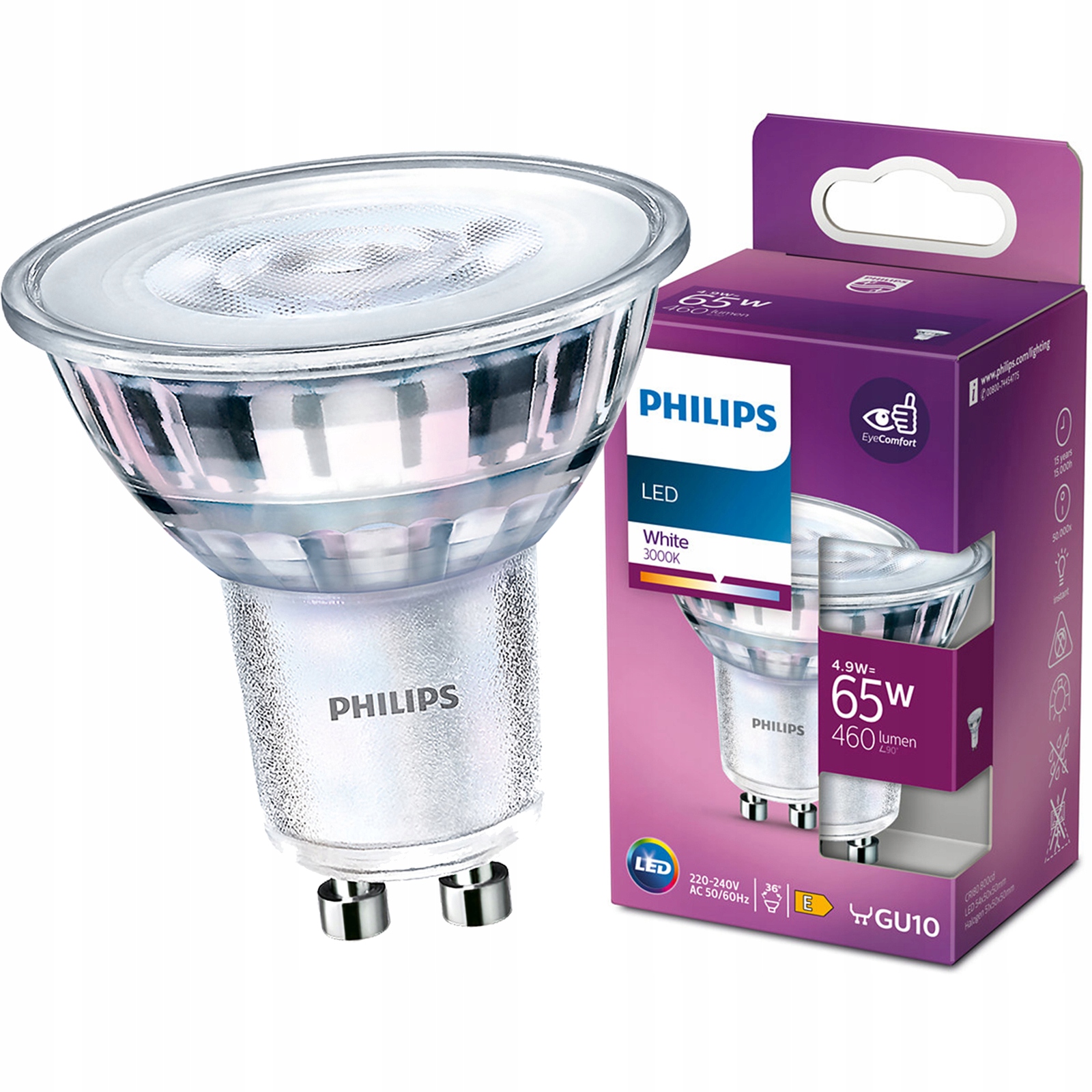 

Żarówka Led GU10 4,9W 65W 460lm 3000K 36° Philips