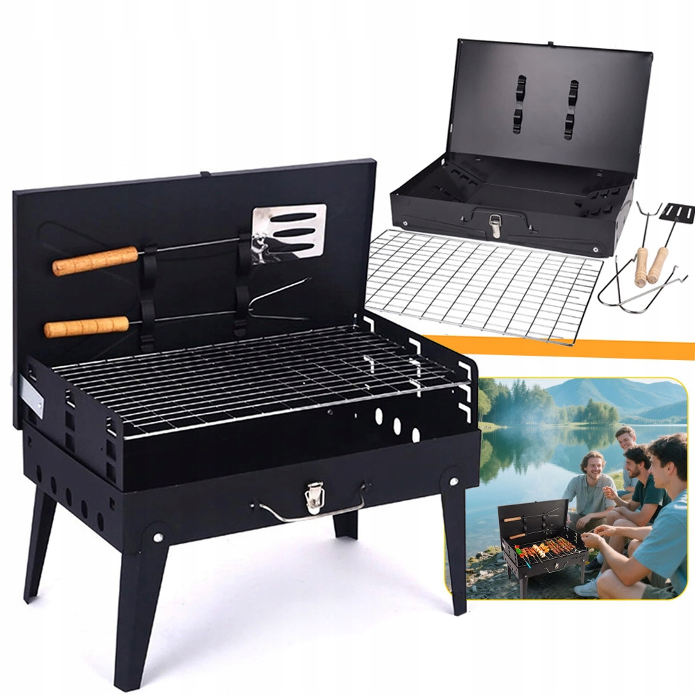 Skládací Turistický Gril Na Uhlí, Zahradní Přenosný Kufr S Rukojetí