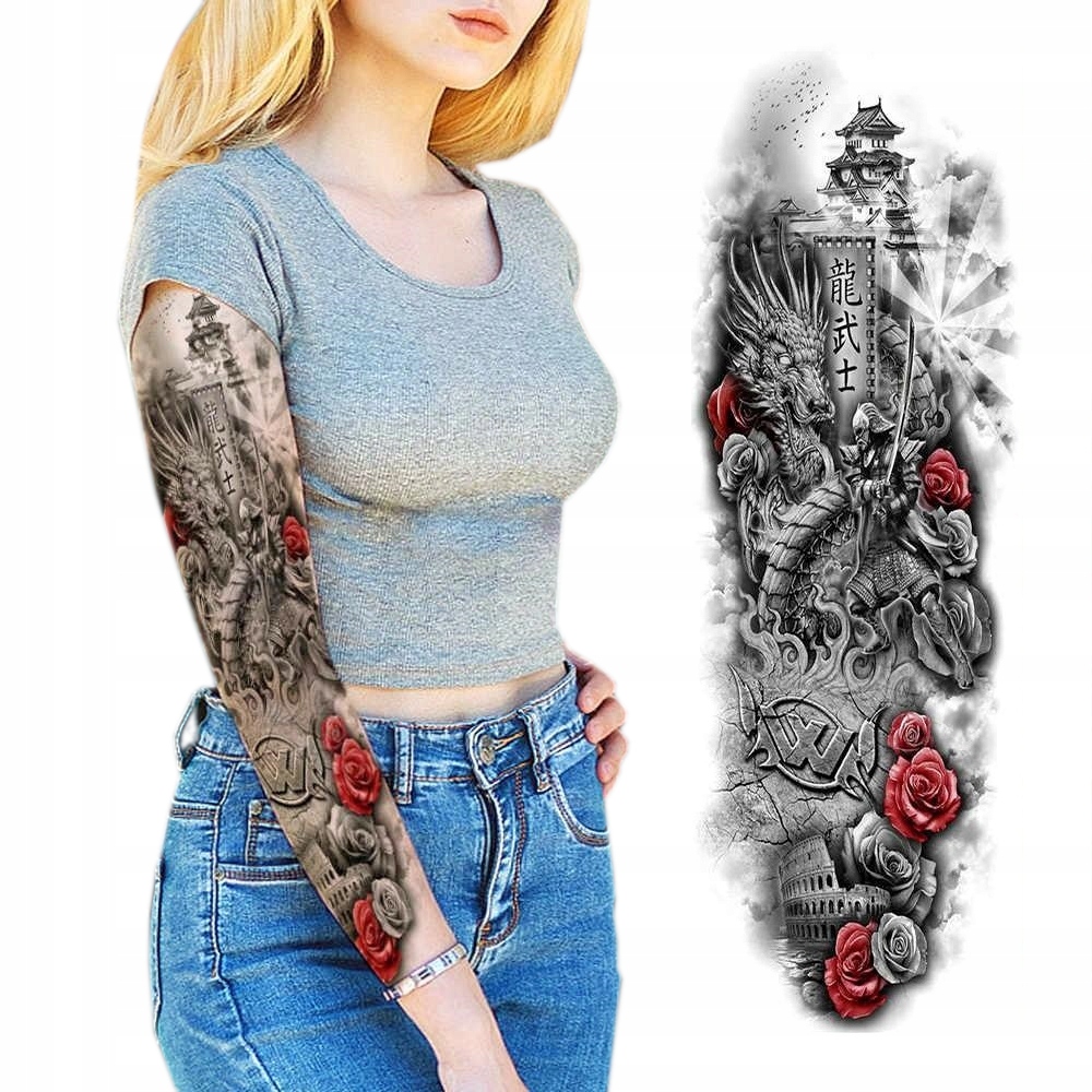 TATUAŻ TYMCZASOWY ZMYWALNY DAMSKI RĘKAW SMOK