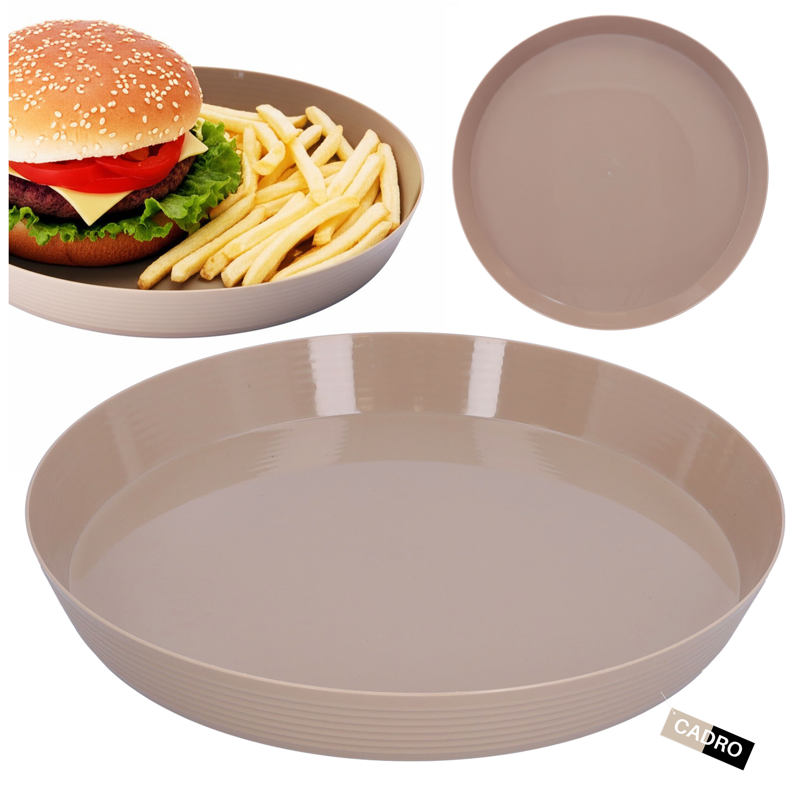 Talerz plastikowy wielorazowy turystyczny na piknik biwak beżowy 24 cm