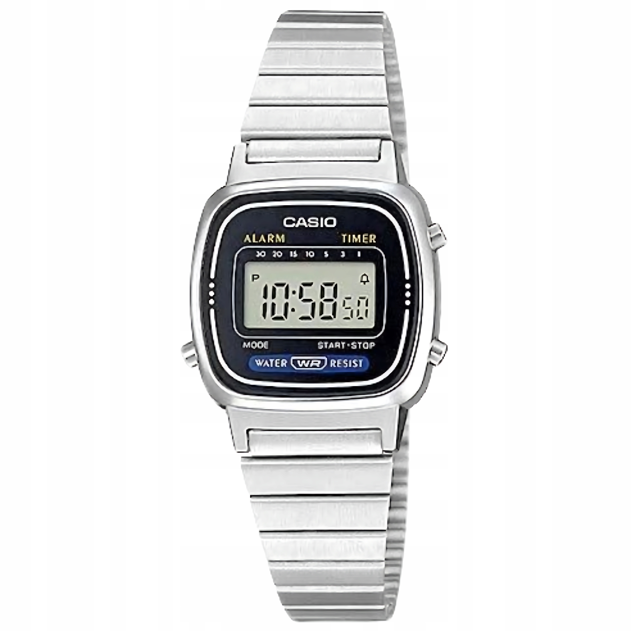 Dámské hodinky Casio Retro LA670WA-1DF Stříbrné S časovačem, budíkem, v krabičce, vodotěsné