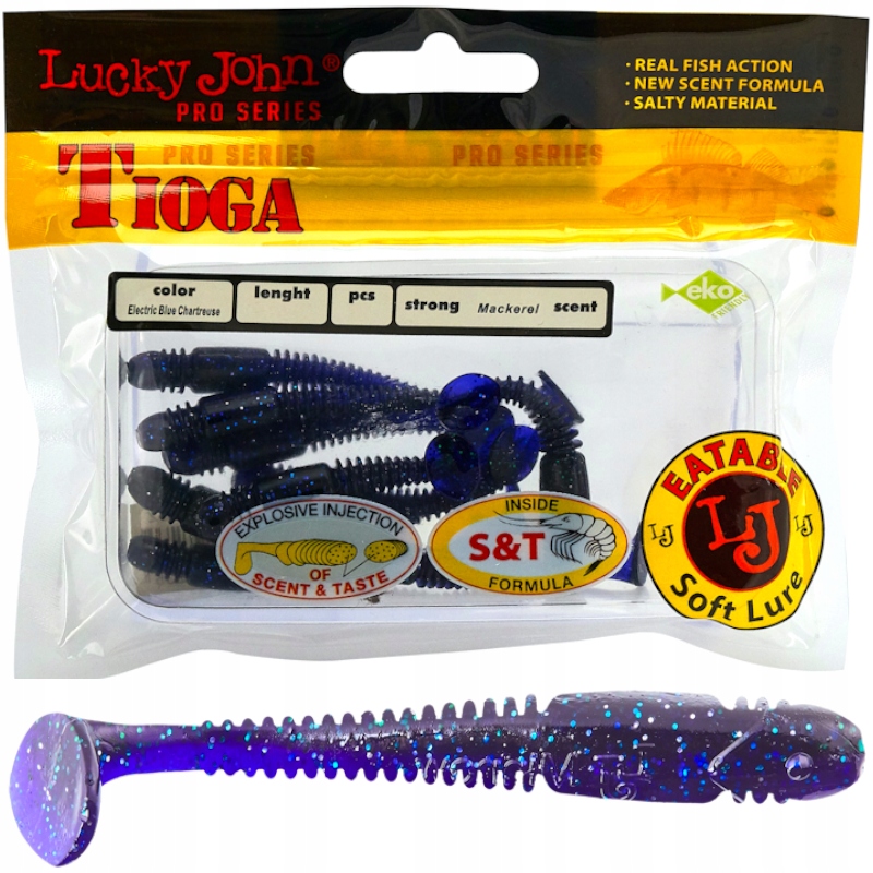 Guma Ripper Lucky John Tioga 2.9'' 7.4cm T52 Electric Blue Chartreuse 7szt.