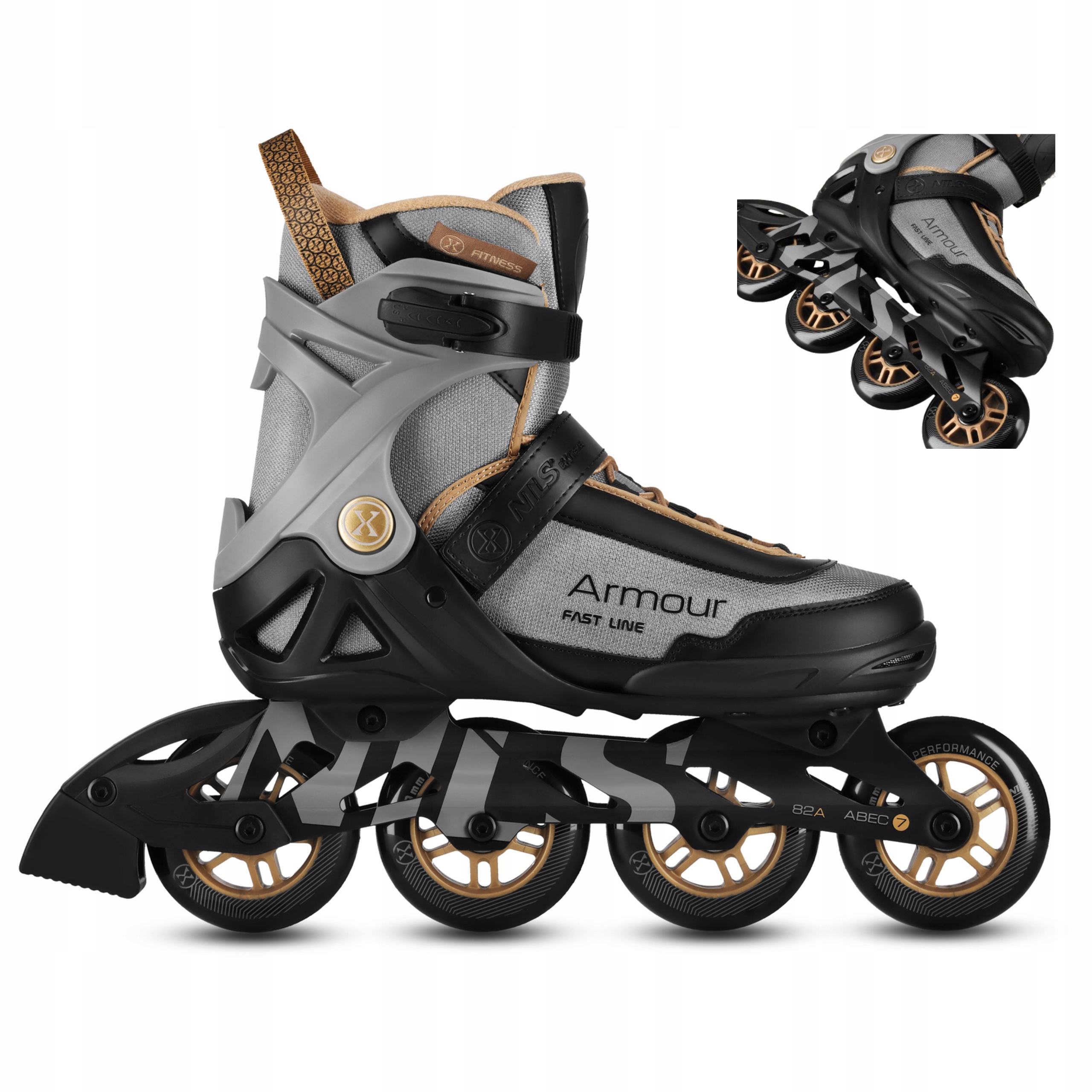 Brusle 2v1 90 mm, ventilované, šedý kaučuk 82A, velikost 42, Nils Extreme