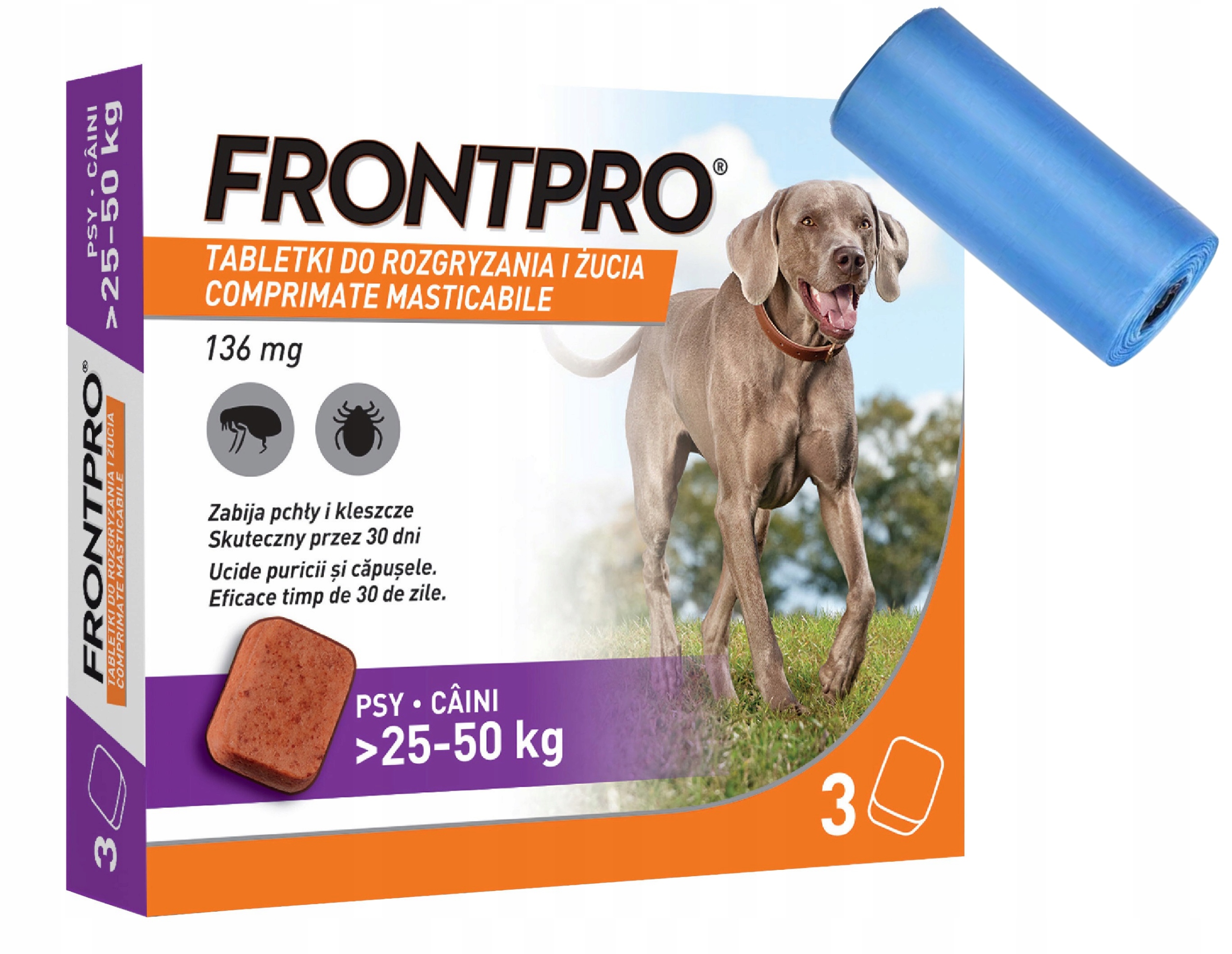 Frontpro Tabletki 3 sztuki rozmiar XL dla psa 25-50 kg woreczki gratis!