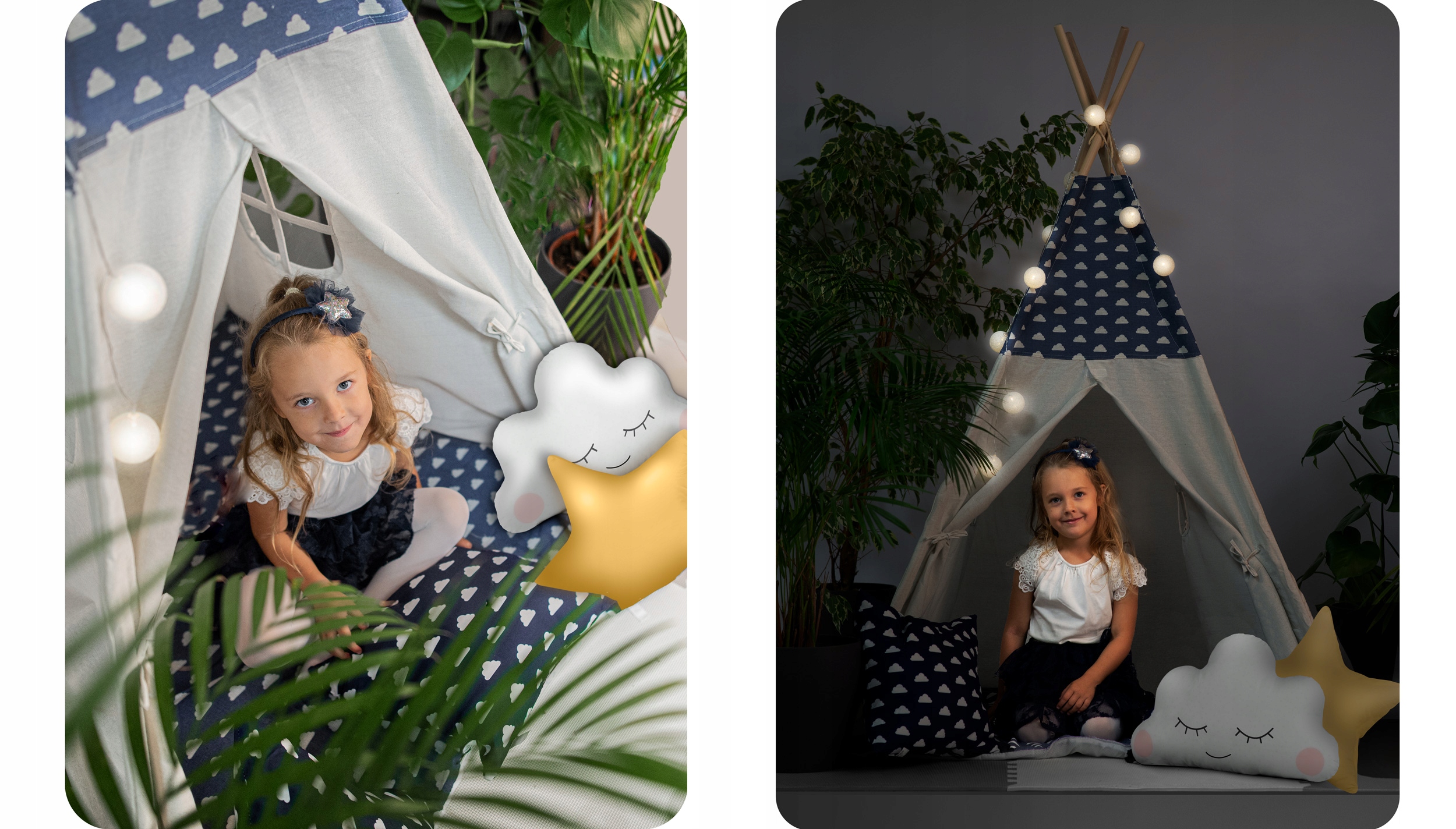 Tipi vigvamo palapinė vaikams. Girliandos. Pagalvės + lemputės. Gamintojo kodas 740424.