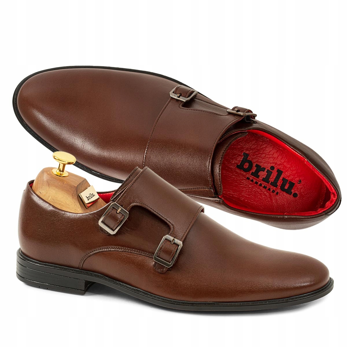 Brilu Monki Półbuty Wizytowe Skórzane Brązowe 45