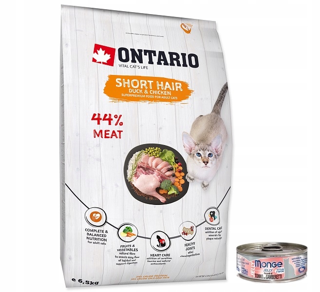 Levně Ontario Cat Short Hair 6,5KG Kachna Kuře