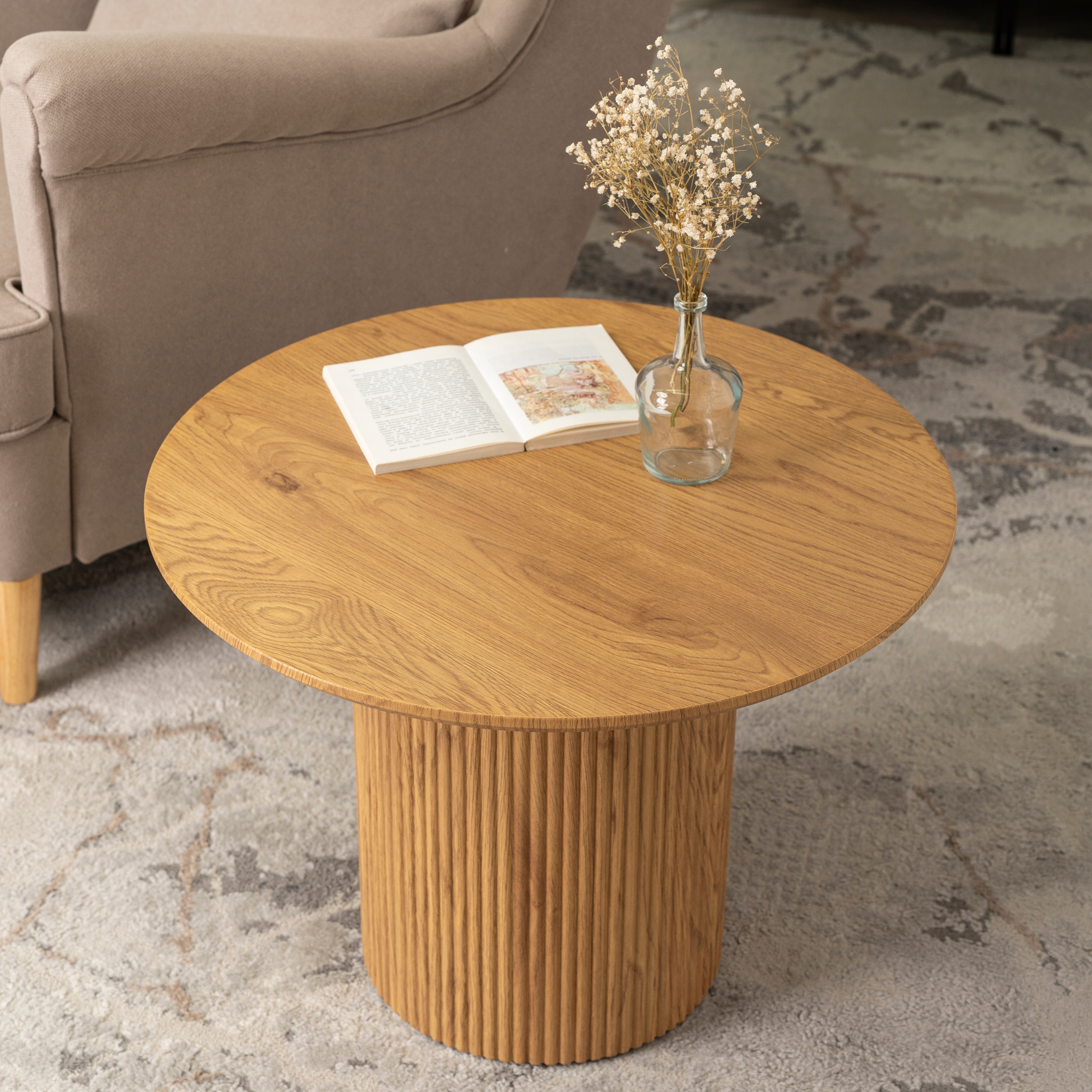 Kávový stolík Okrúhly Malý Dub Lamel Loft Moderná Okrúhla Lavica MAYLIN Hĺbka nábytku 60 cm