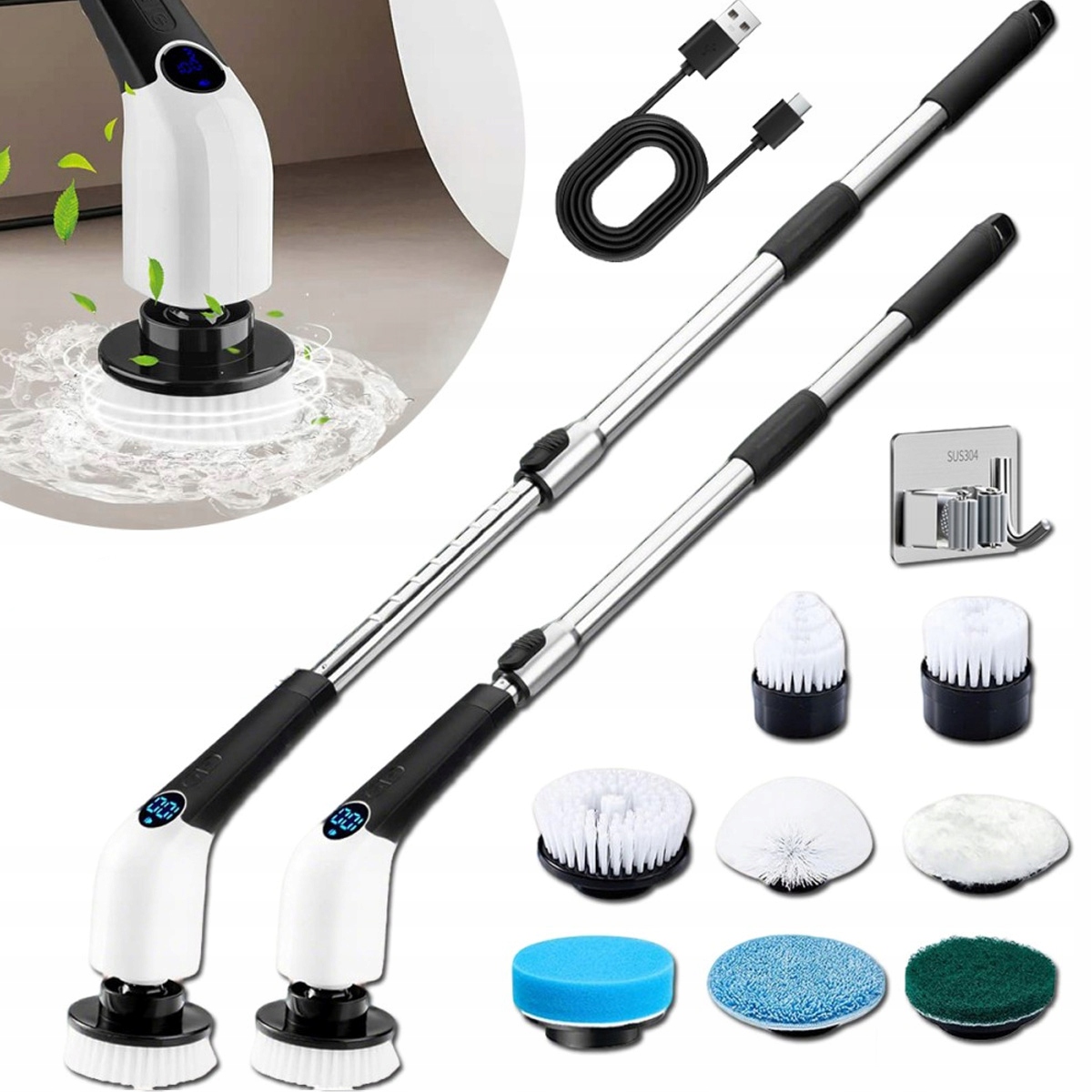 Levně Bezdrátová Elektrická Teleskopická Rotační Kartáčka Mop Turbomop 8v1