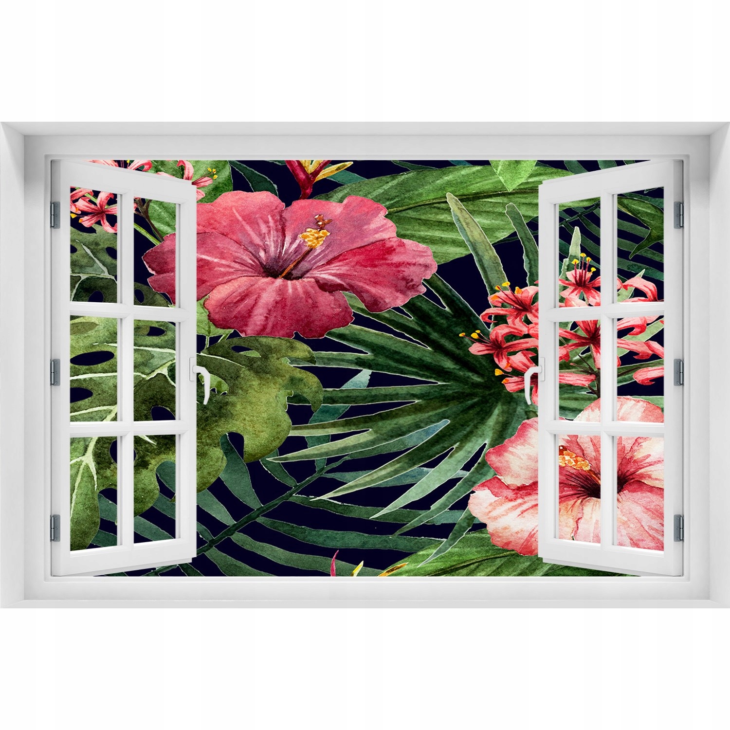 

3D Okno Naklejka na ścianę Tropikalne kwiaty