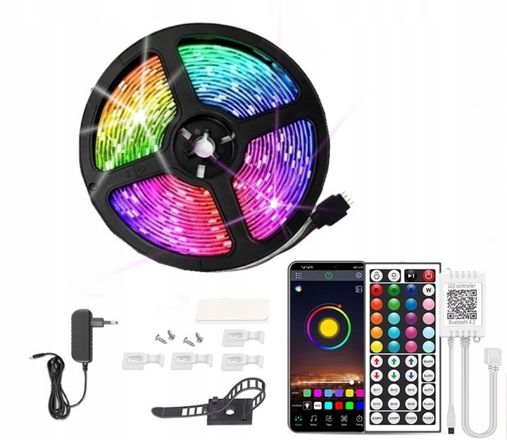 Taśma Led 6m Rgb 5050 Bluetooth Pilot Aplikacja Zestaw Ledy Smd 30led/m 12V
