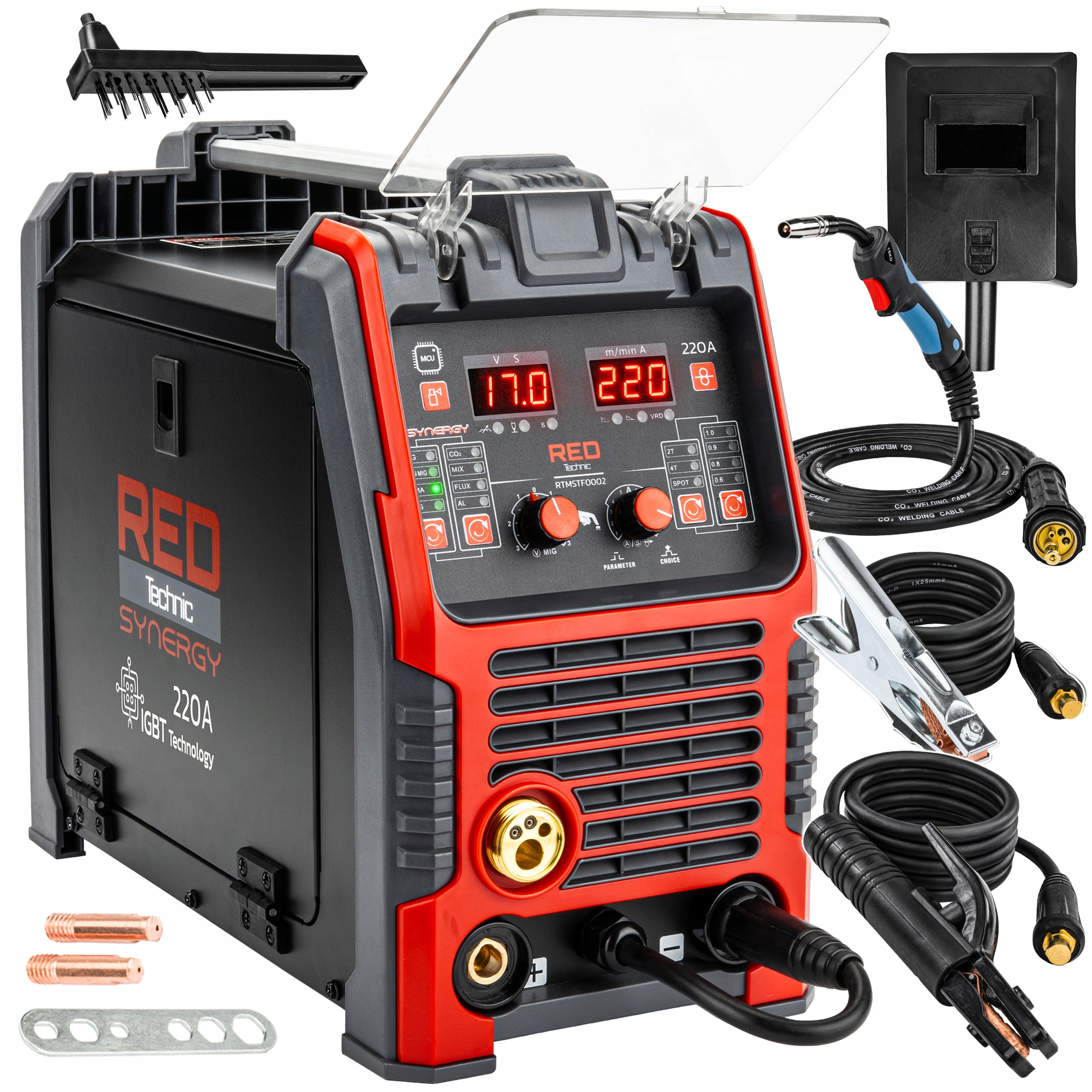 Полуавтоматический сварочный аппарат MIG / MAG, MMA, TIG RED TECHNIC 30-220 A 230 V