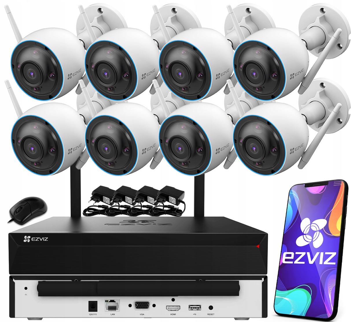WiFi monitorovací sada Ezviz 8x Venkovní kamera 5MPx H3 3K Aplikace