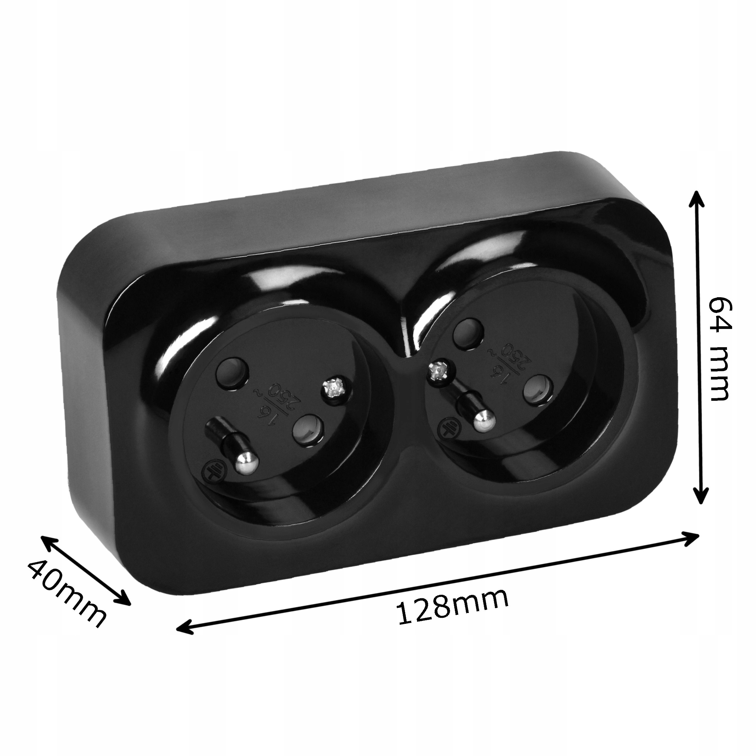 Gniazdo Podwójne Natynkowe Uziemienie Bolec Gniazdko Czarne IP20 ORNO ToDo Marka Orno