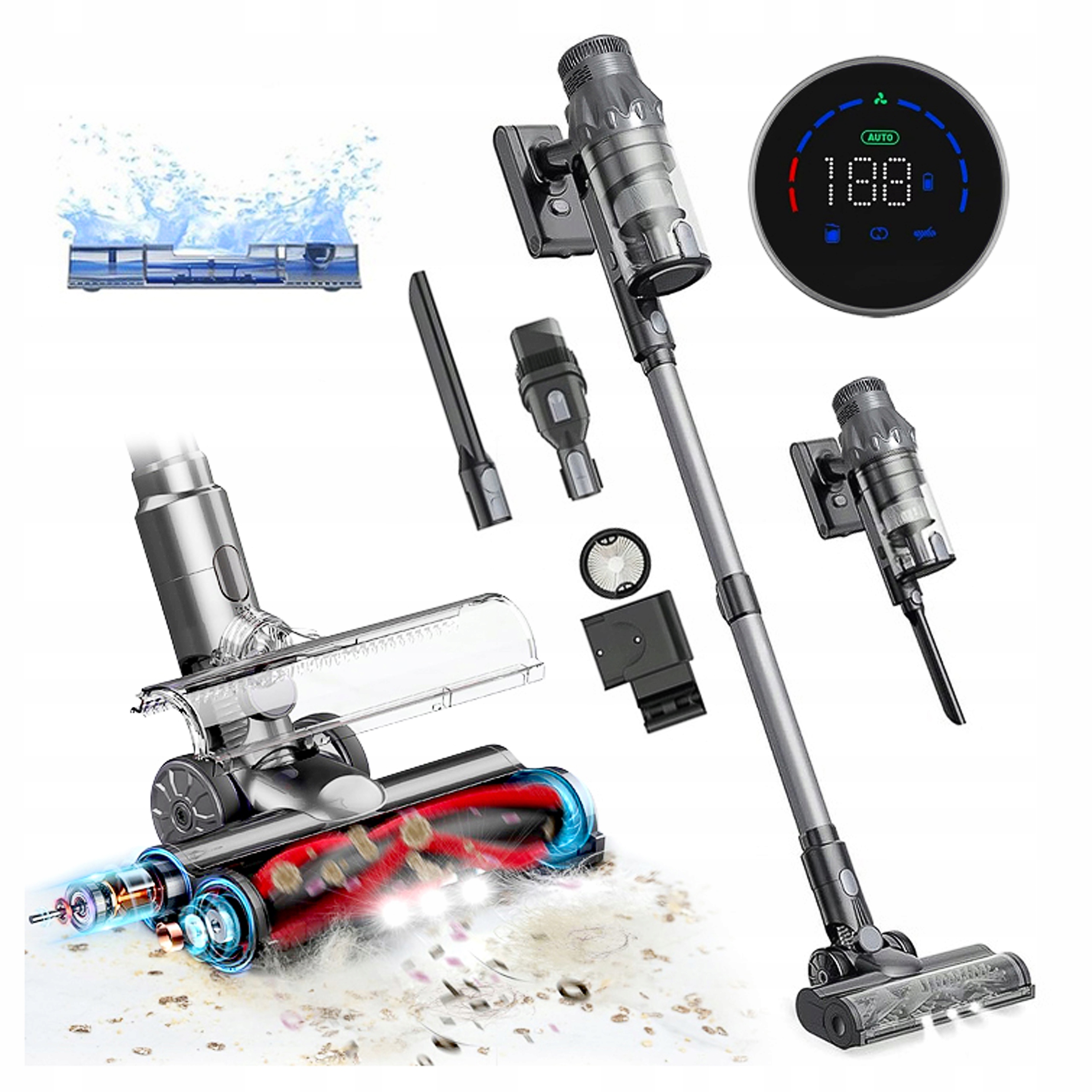 Odkurzacz pionowy bezprzewodowy Mopujący 2w1 400W Szczotka Led