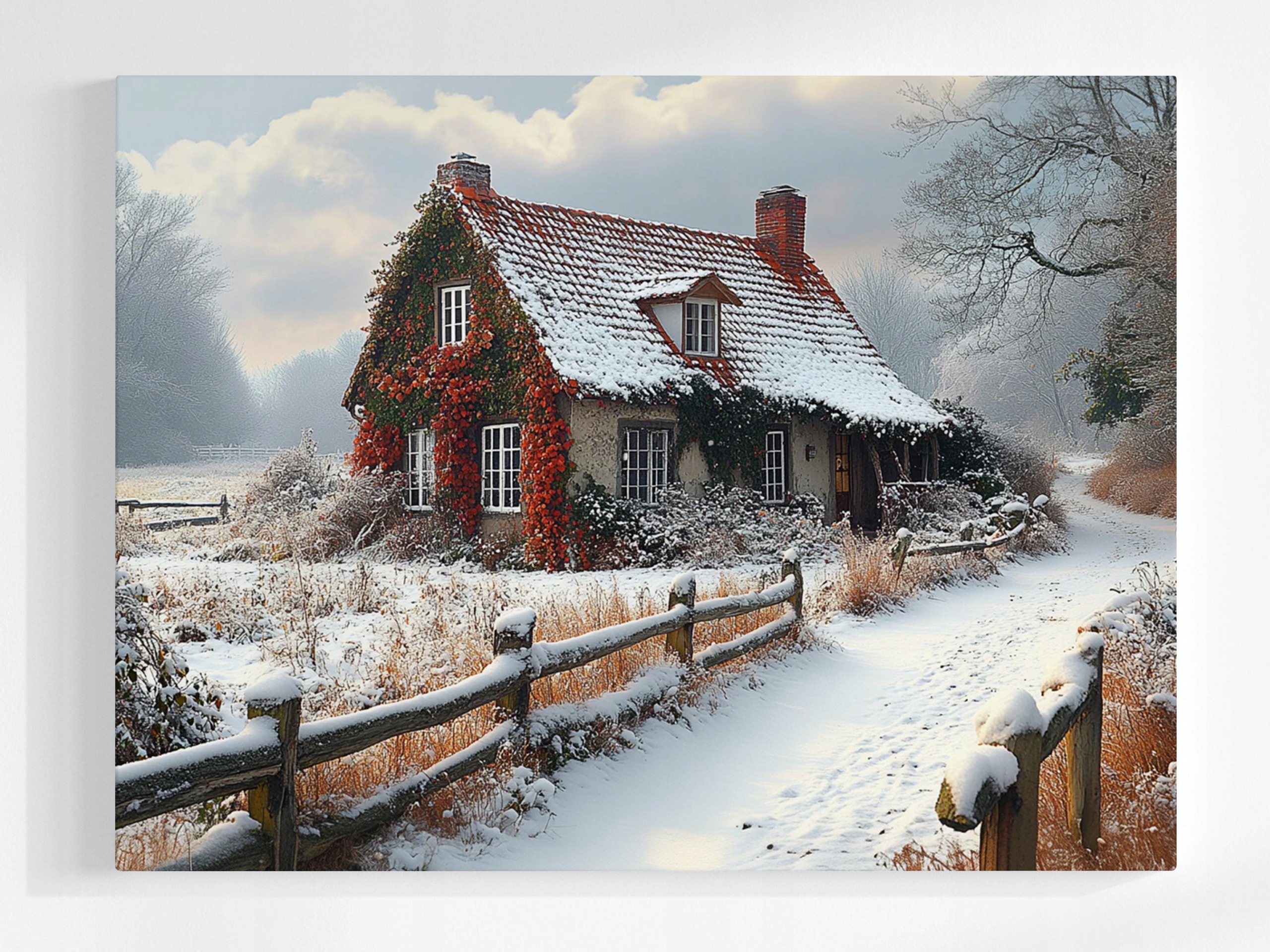 Obraz Na Plátně Canvas Zimní Krajina Dům Chatka Vesnice Sníh Zima 80x60