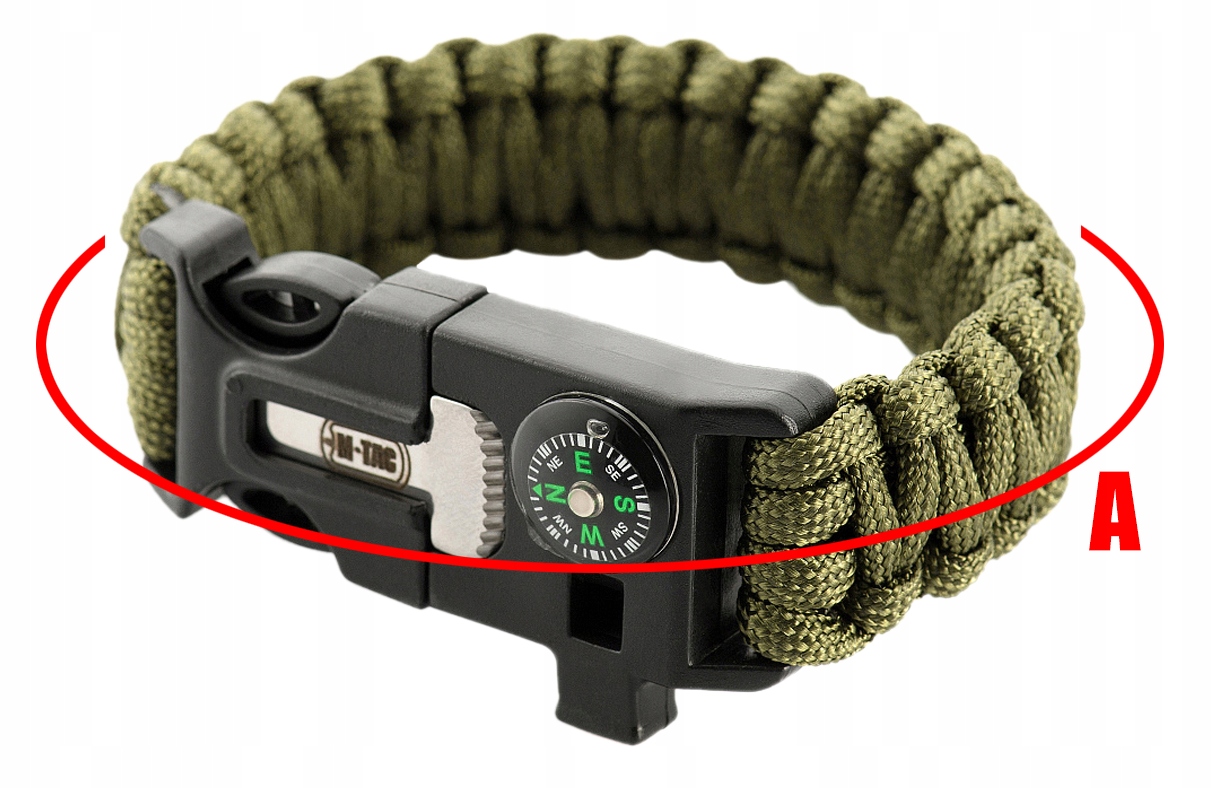 Bransoletka Taktyczna M-Tac Paracord Krzesiwo Gwizdek Kompas Olive M Długość liny 3 m
