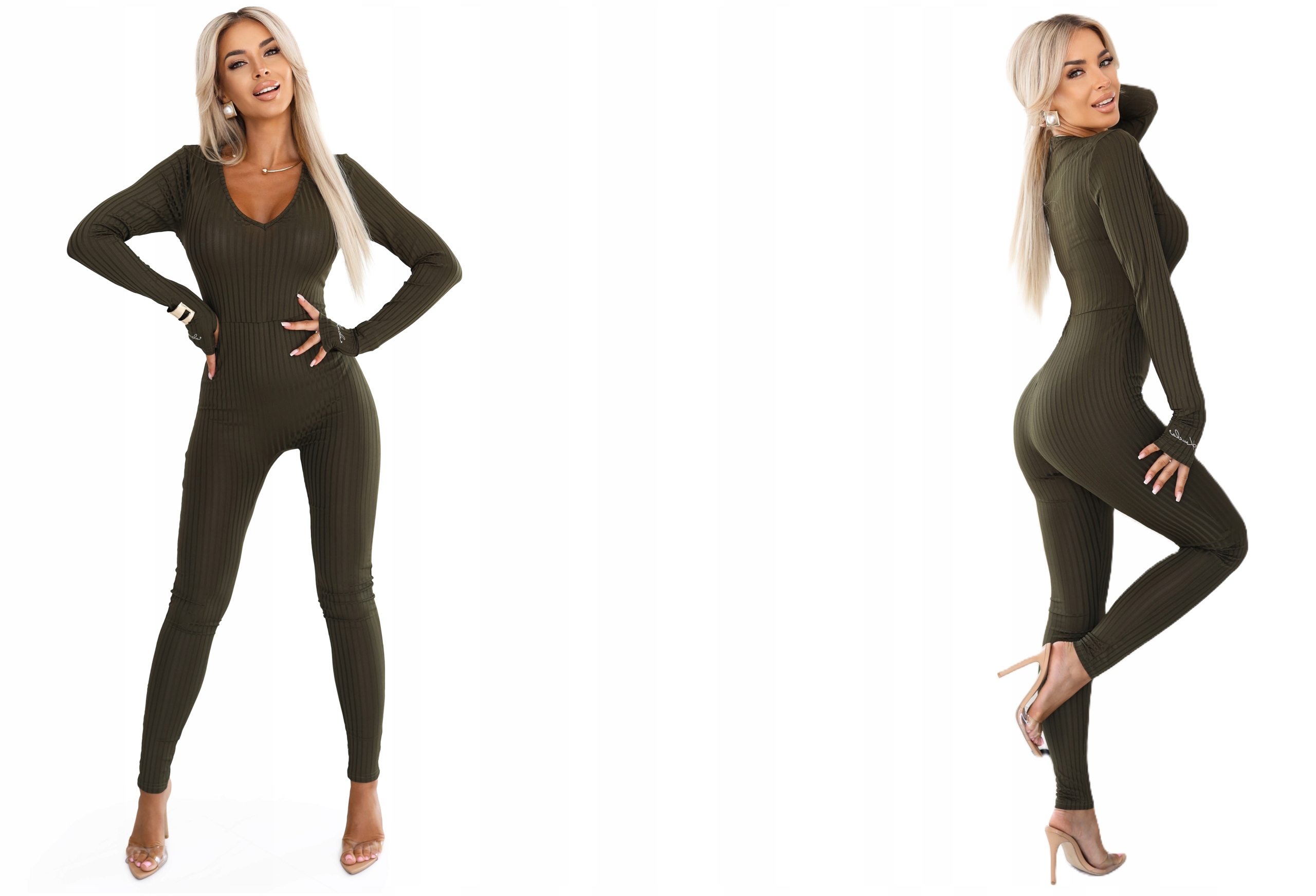 Pohodlný Dlouhý Elastický Pruhovaný Oblek Přizpůsobený Tělu, Khaki, Velikost L