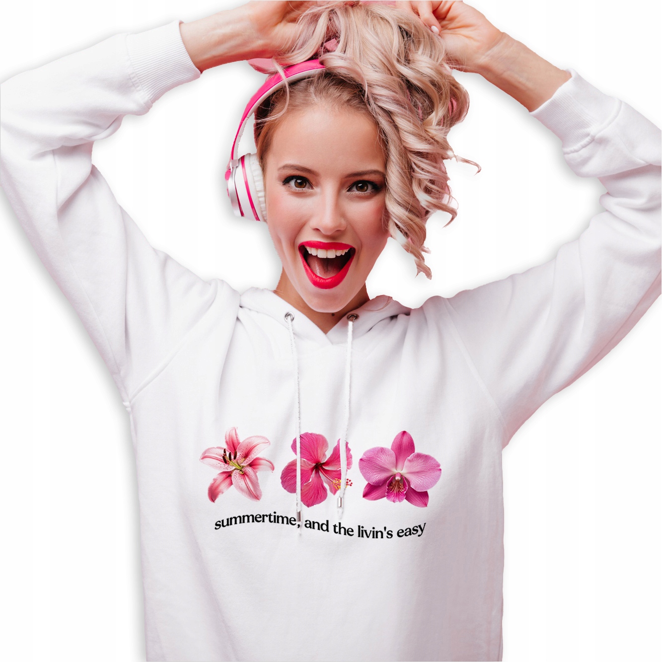 Mikina S Kapucí Bílá Bavlněná mikina Módní Flower Summertime M