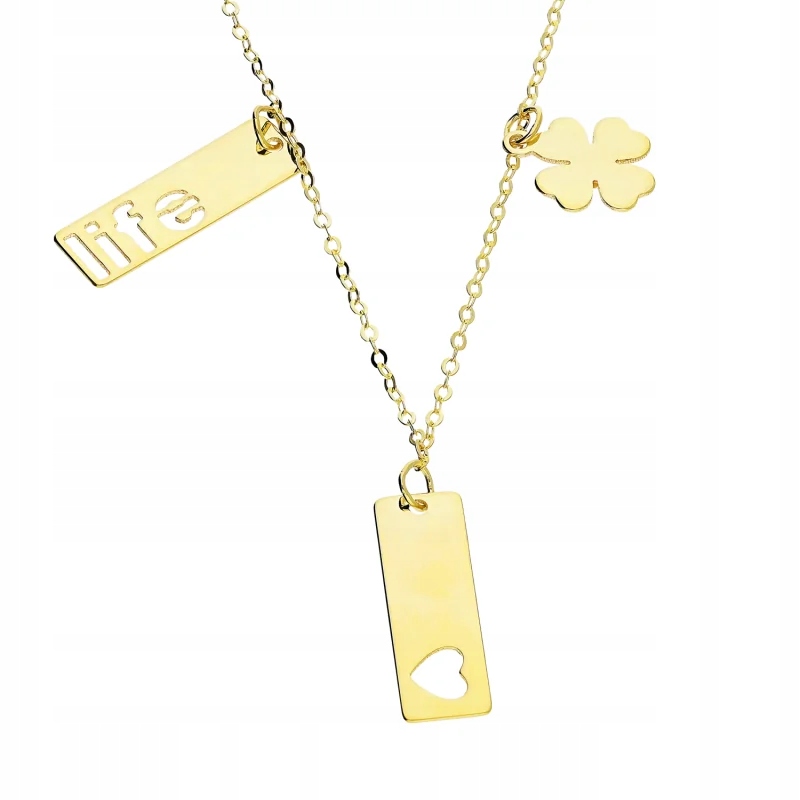 Dámský moderní zlatý náhrdelník 585 s destičkami a jetelem jako dárek