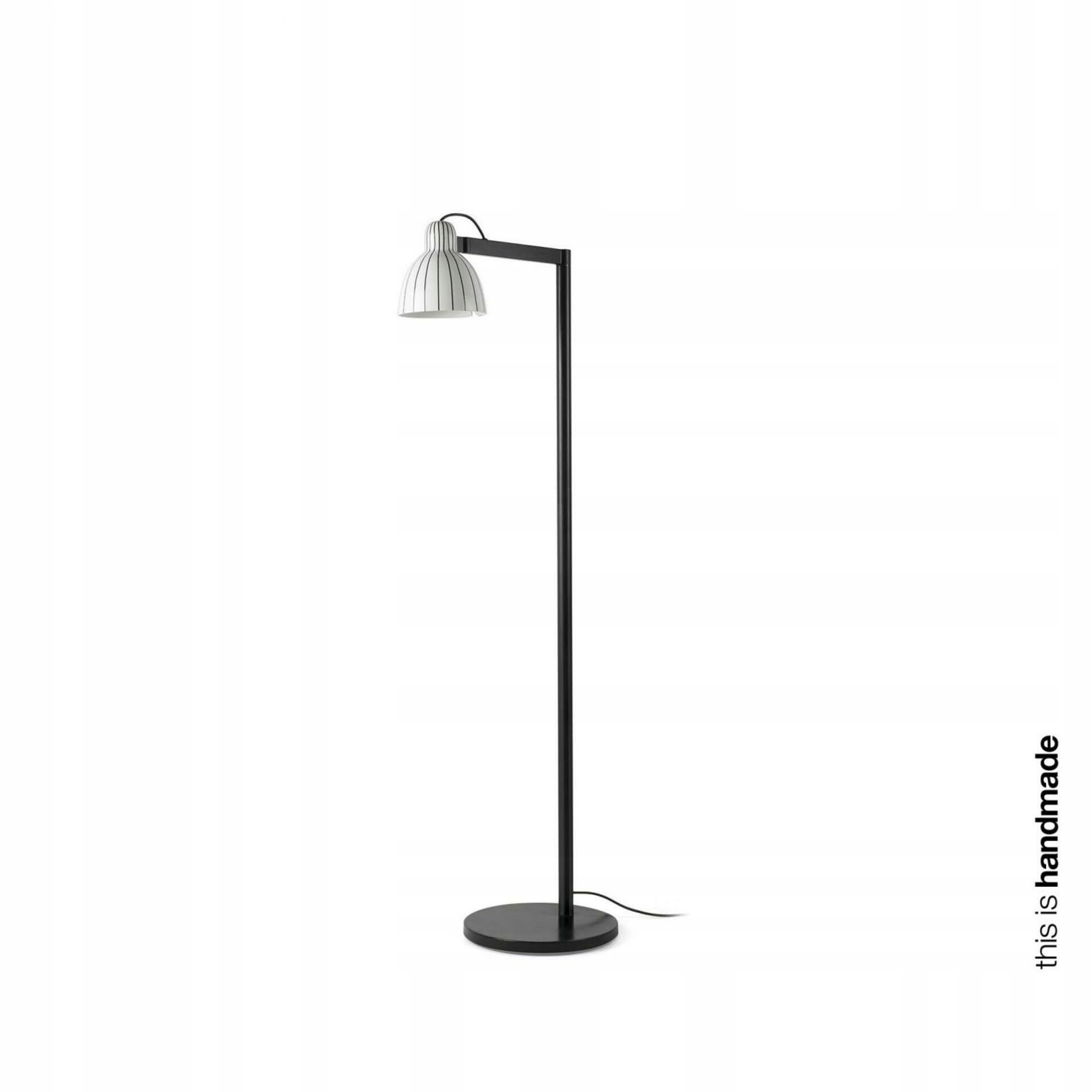 Stojacia lampa Faro Venice, čierna/keramika, E27, 148 cm, biely pruhovaný tieň