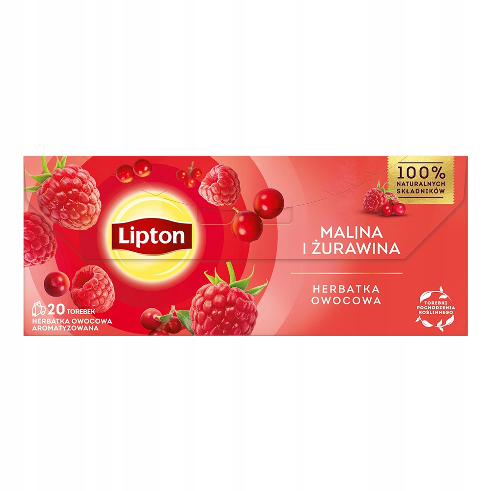 Levně Lipton Čaj s příchutí maliny a brusinek 34 g (20 sáčků)