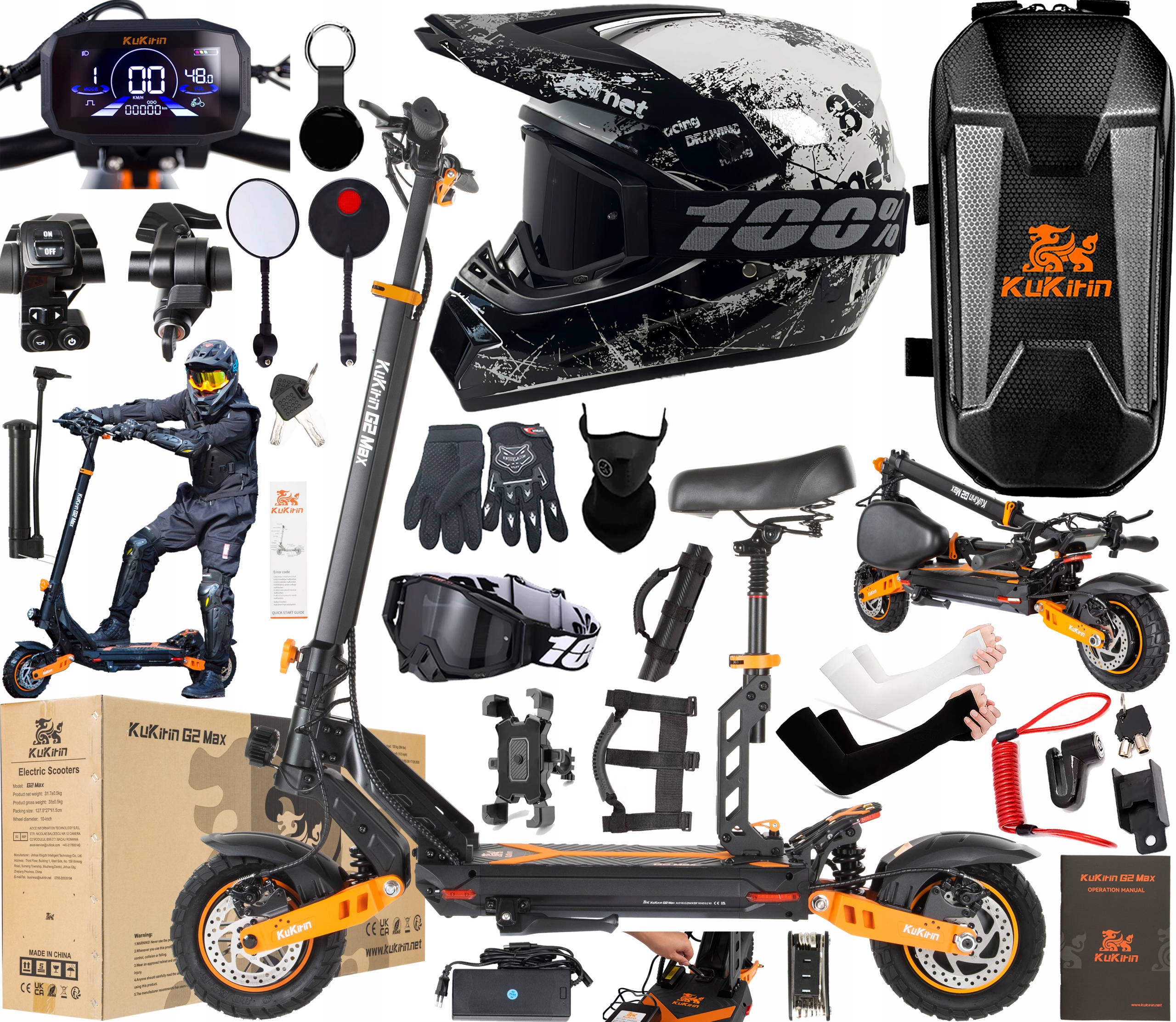 KuKirin G2 Max Składany 1000W 48V 20.8AH 55KM/H 70KM Terenowy +11