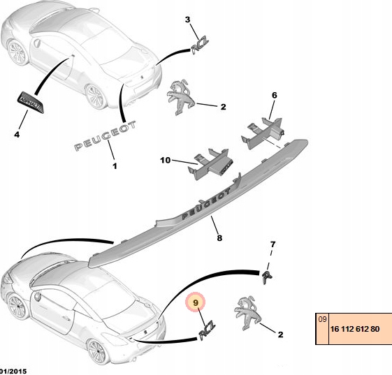 LOGO EMBLEMAT NAPIS PEUGEOT RCZ 1611261280 Numer katalogowy części 1611261280