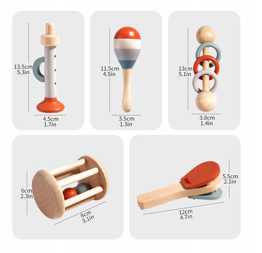 DZIECIĘCE DREWNIANE INSTRUMENTY MUZYCZNE ZESTAW DLA DZIECI MONTESSORI Wiek dziecka 0 +