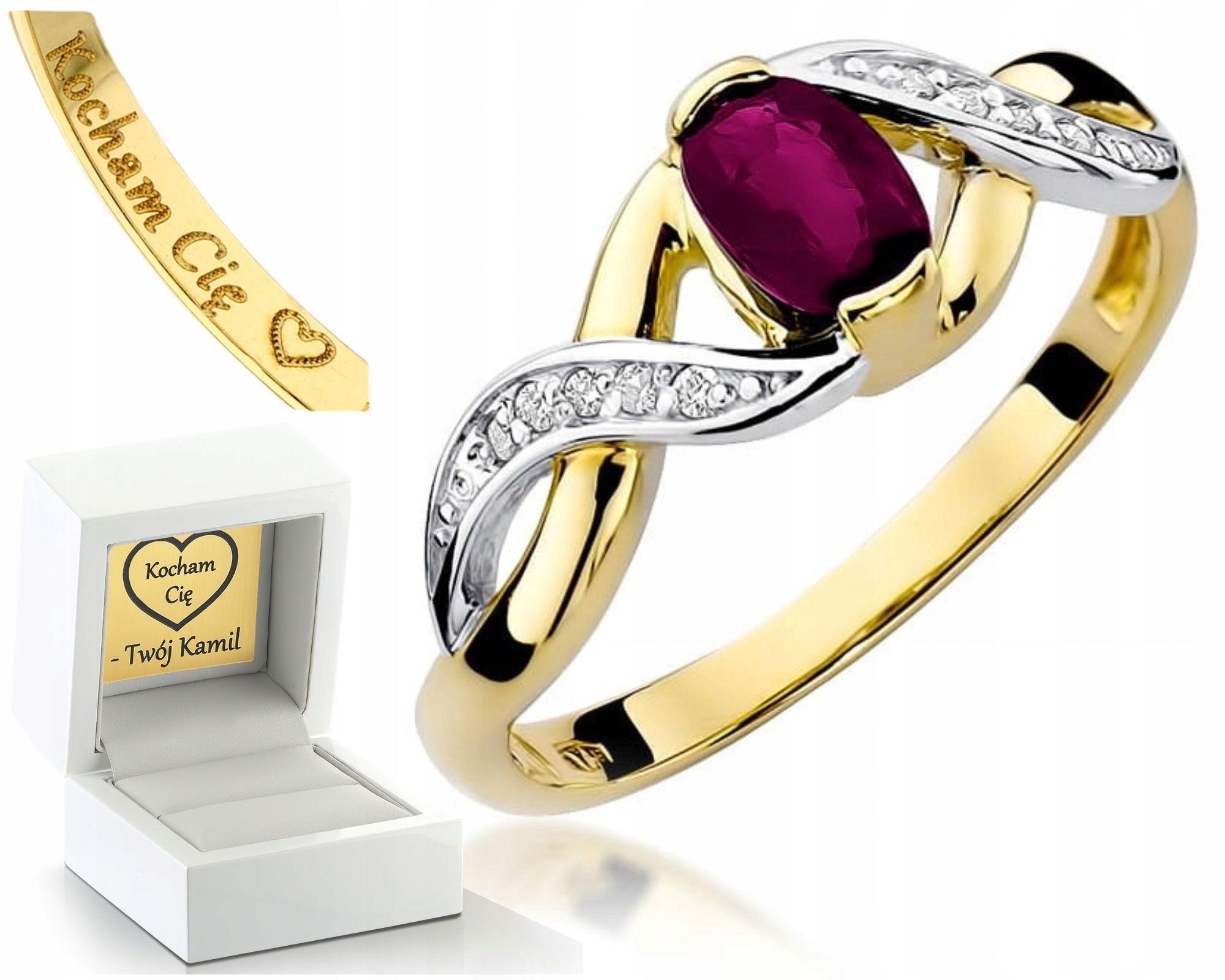 Zlatý Prstýnek S Rodolitem A Brilianty Žluté Zlato Gravírování Bonus 585