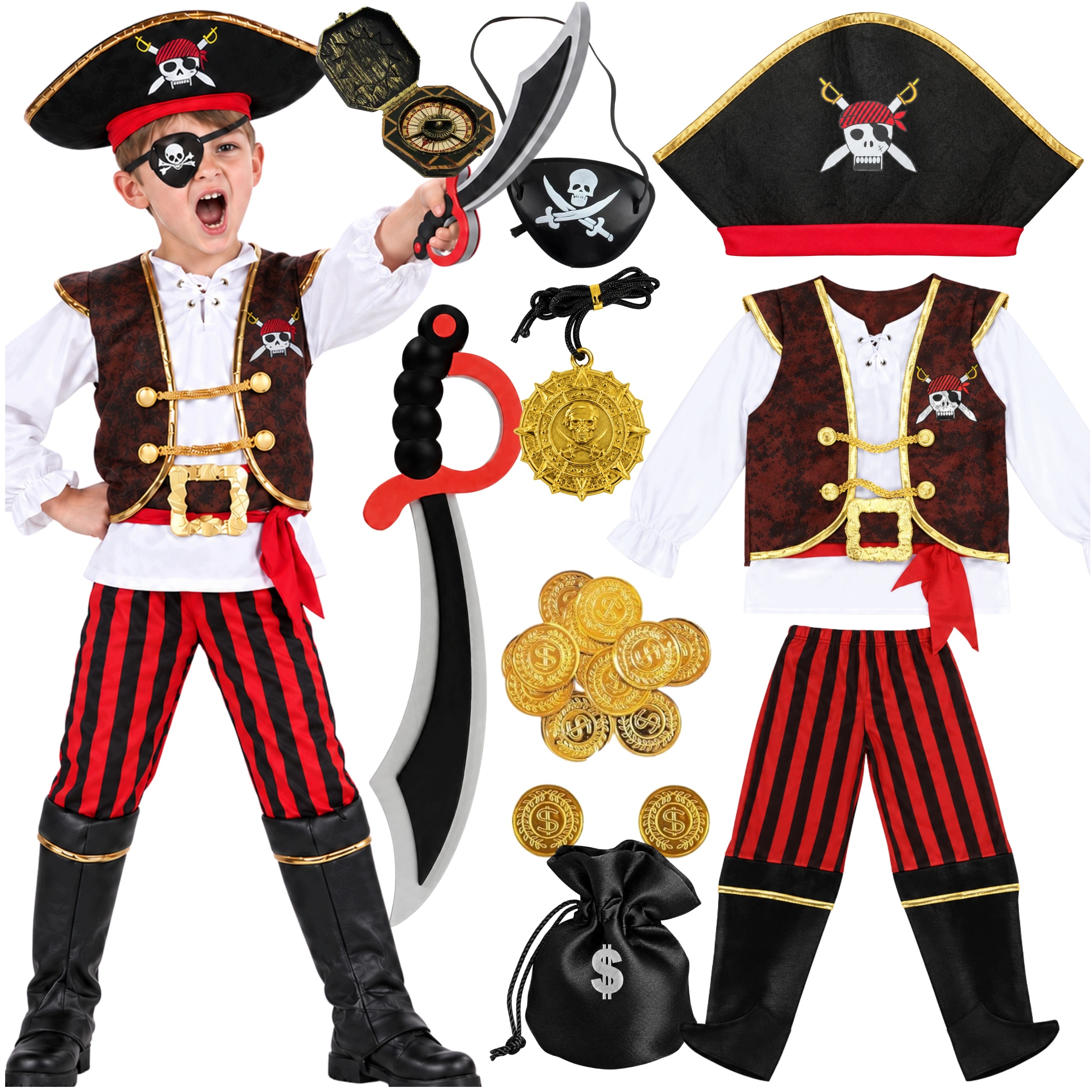 Strój Pirata Dla Chłopca Kostium Korsarz Kapitan Na Halloween M. 122 128