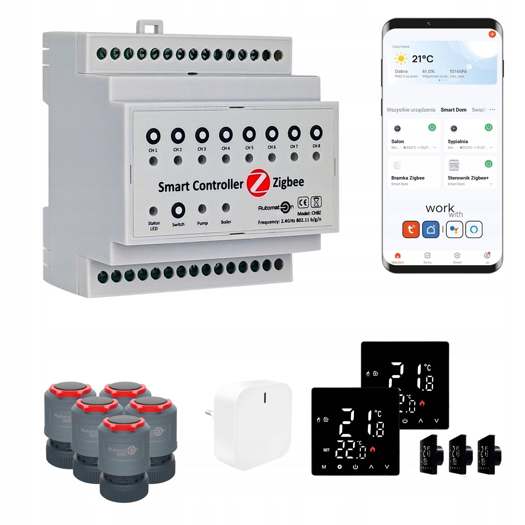Súprava na vykurovanie Zigbee Tuya CH8Z 5 izieb s termostatom Std, čierna