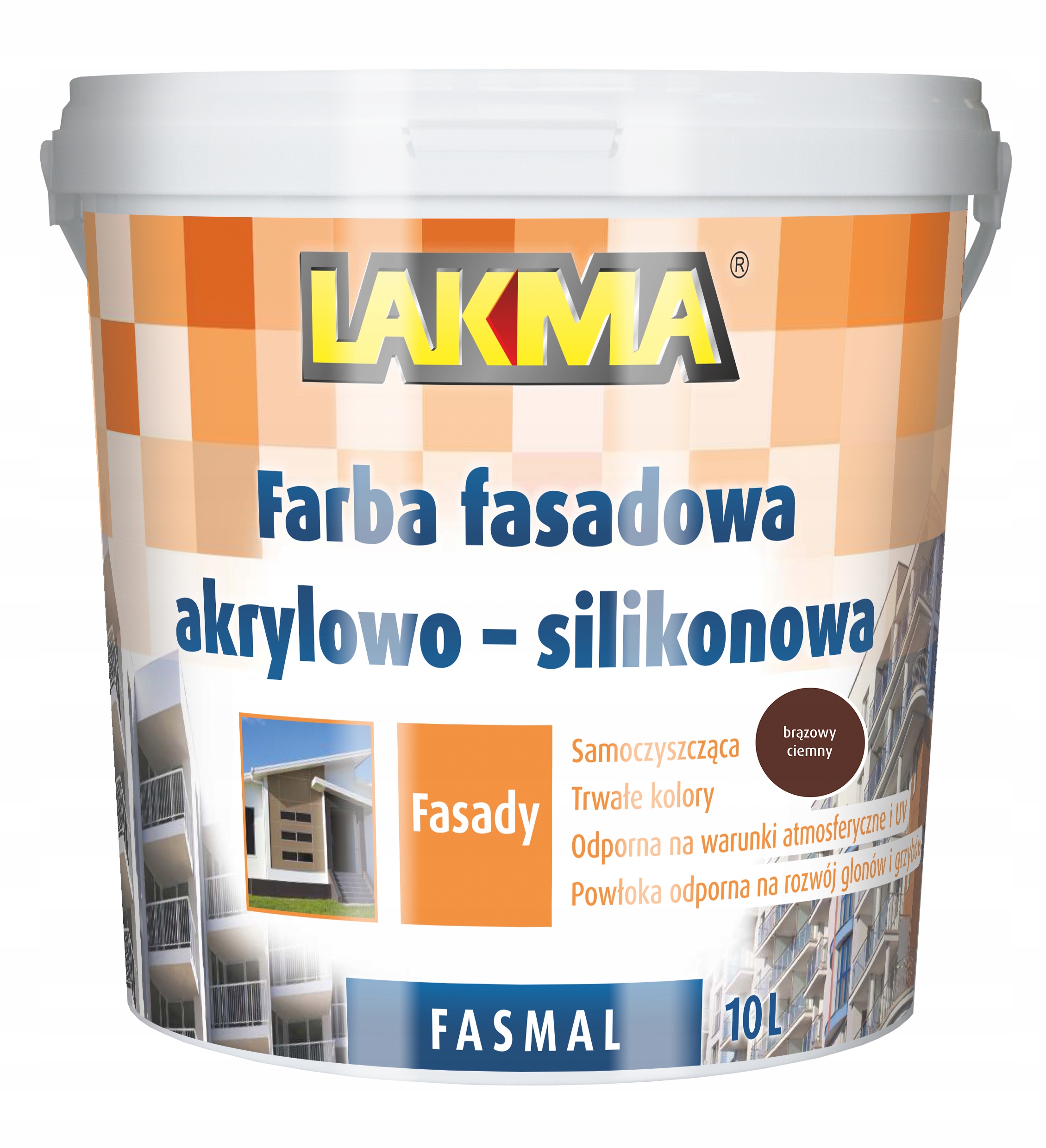 Lakma Fasmal Farba Elewacyjna Fasadowa Akrylowo Silikonowa Brązowa 10L
