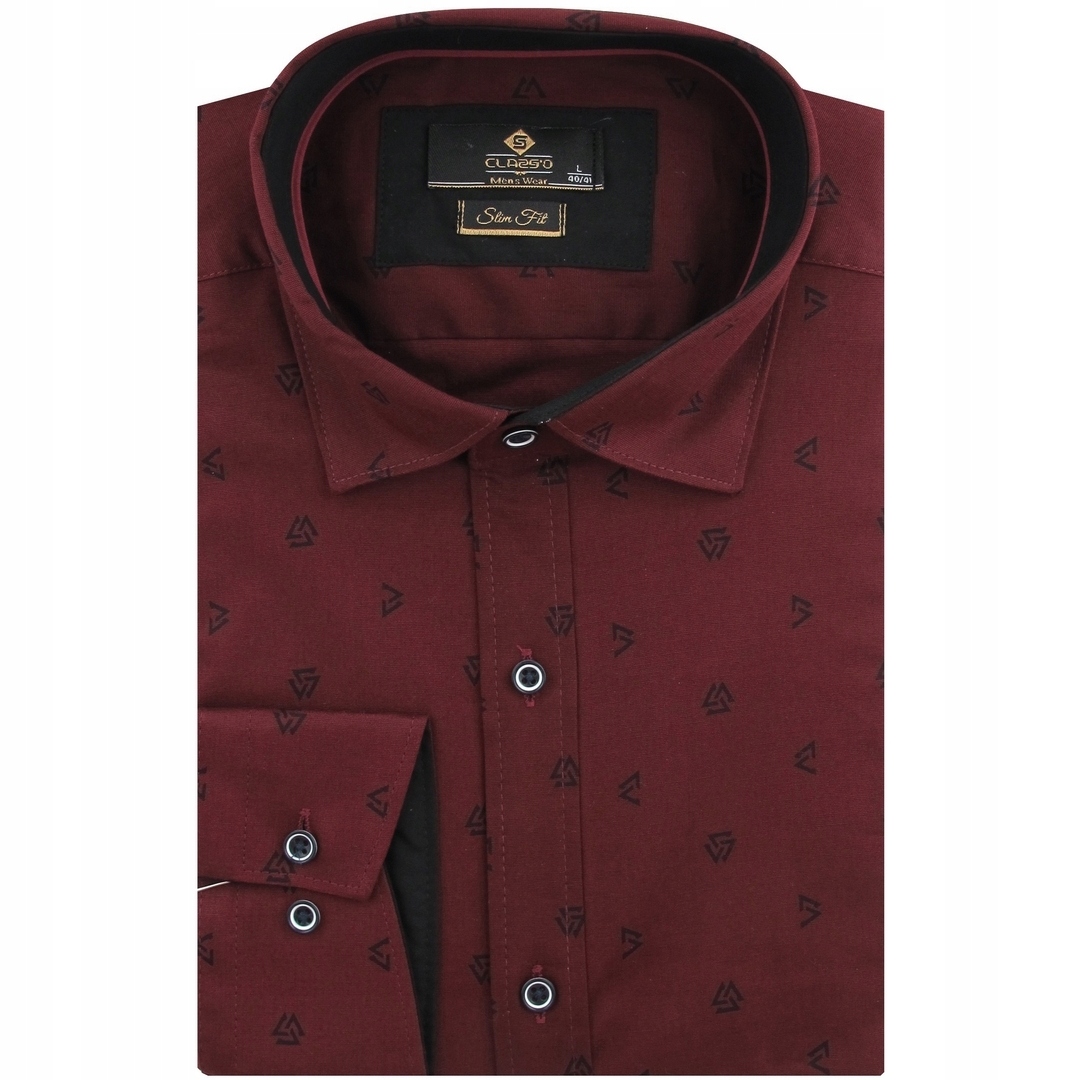 Koszula Męska Wizytowa do garnituru bordowa we wzorki L103