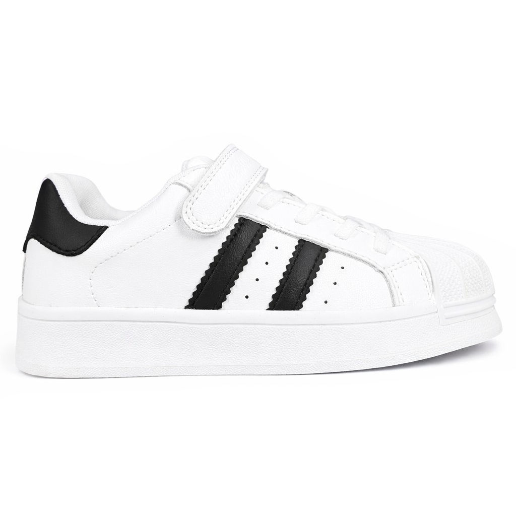 Buty Dziecięce Skórzane Sneakersy Białe Klasyczne Z Paskami 32