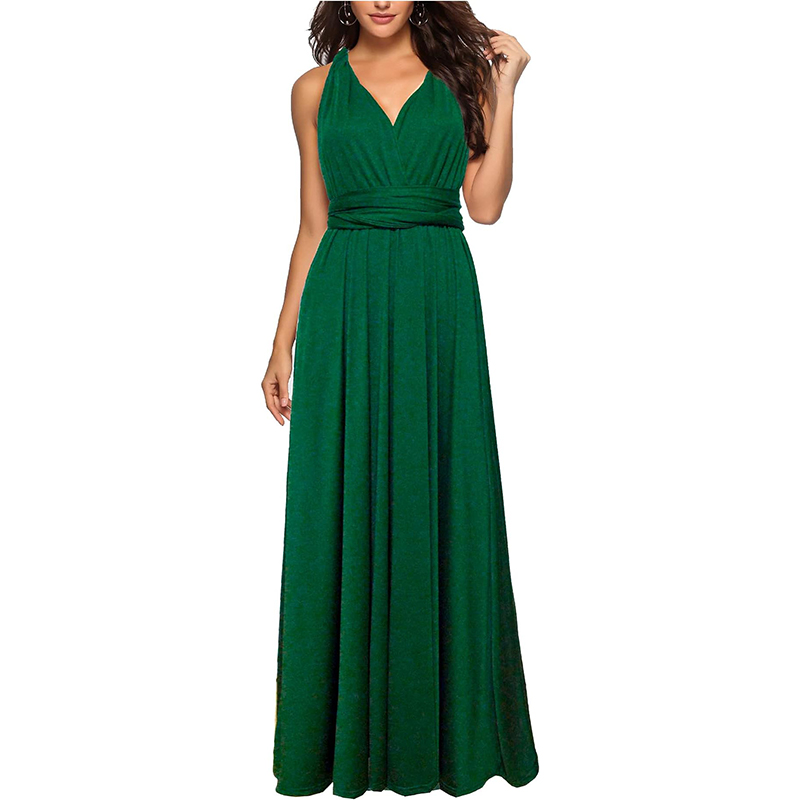 Zielona długa sukienka maxi z dekoltem V Eu 40/42 L wieczorowa