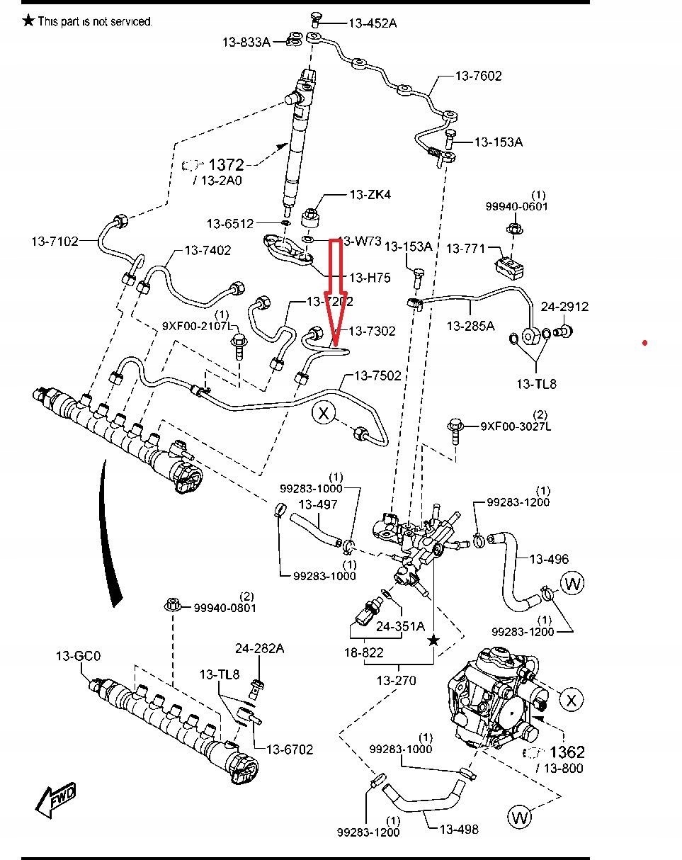 PRZEWÓD LISTWY WTRYSKIWACZA MAZDA 3 6 CX-5 2,2 DIESEL SH01-13-G30 Numer katalogowy części SH01-13-G30 0