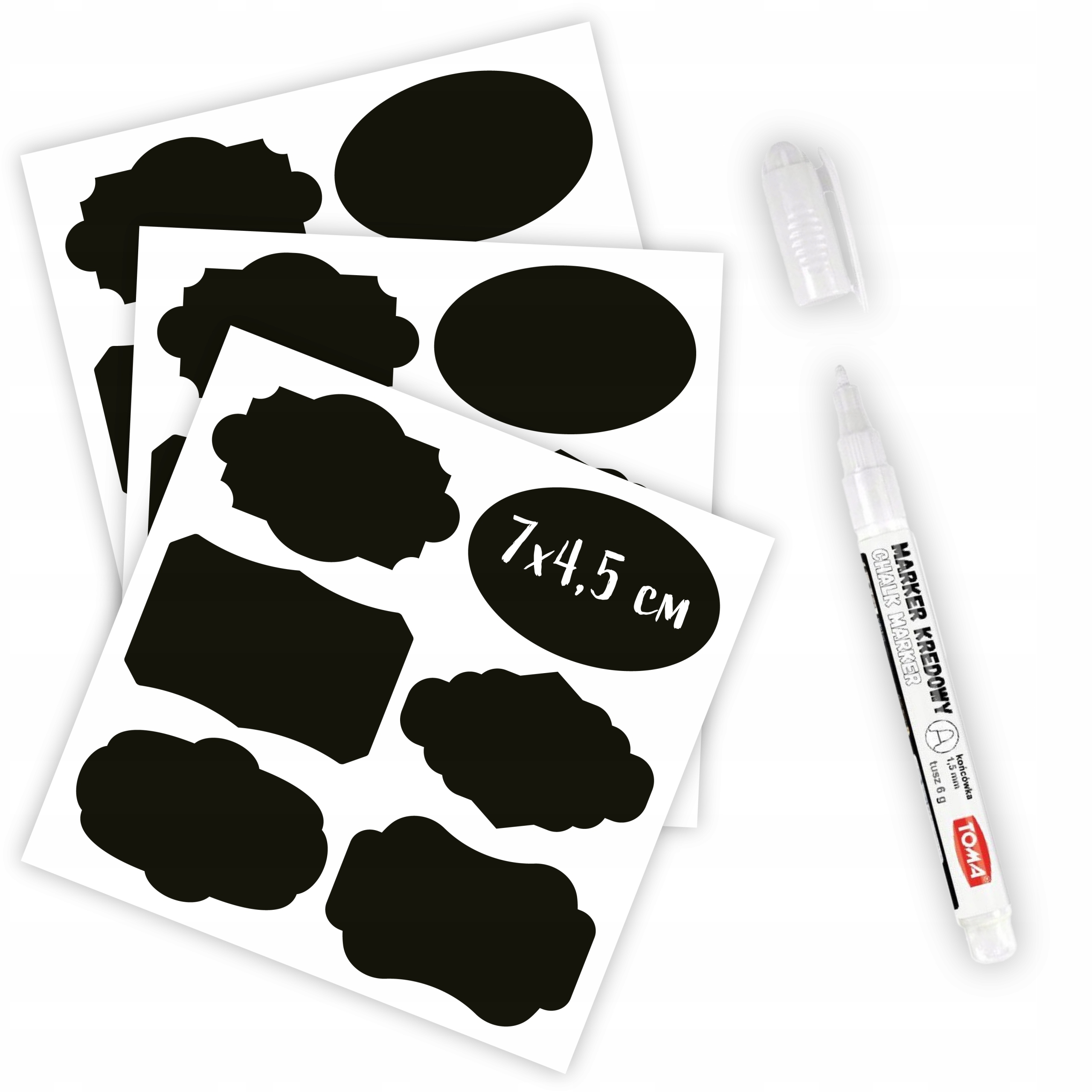 

naklejki tablicowe kredowe 18 szt 4,5x7cm marker