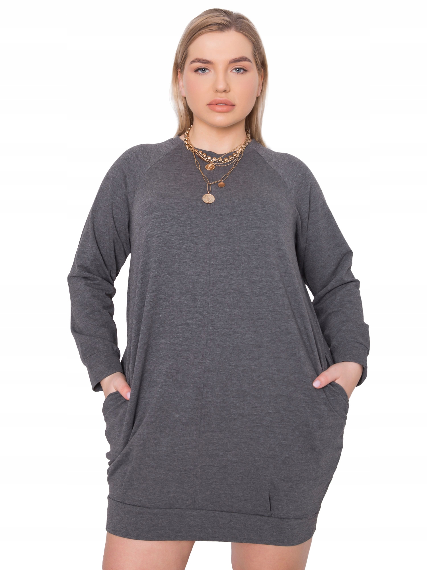 

Gładka Sukienka Damska kieszeniami Plus Size - XL