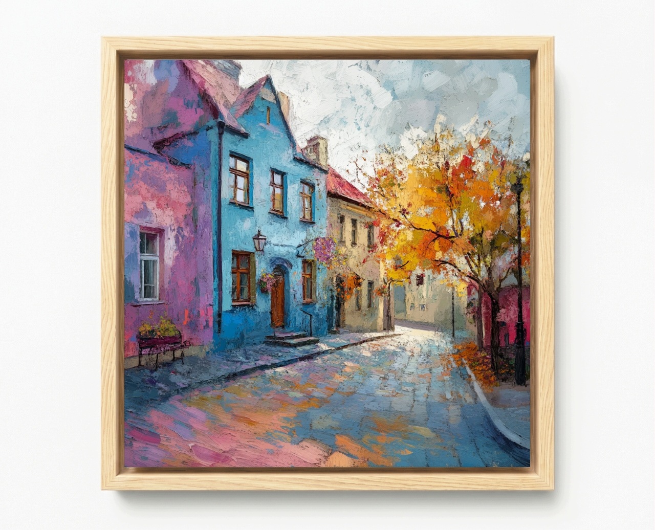 Obraz Rám Americká Krabička Město Ulička Domy Kamení Podzim Pohled 60x60