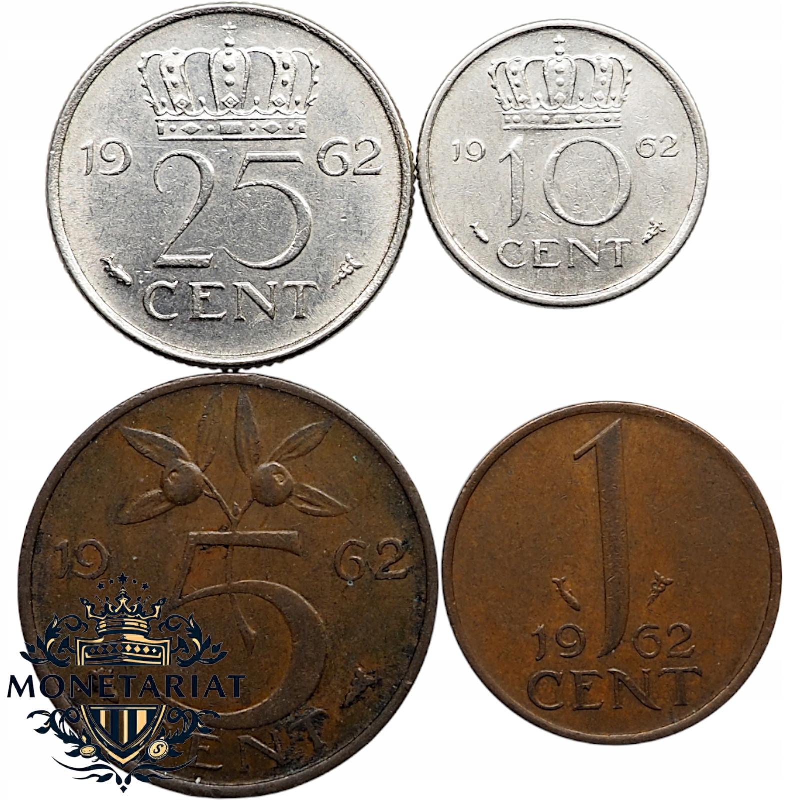 ZESTAW MONET - KOMPLET MIEDZIONIKIEL ROCZNIK 1962- HOLANDIA