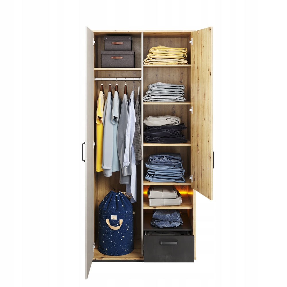 SZAFA GEO 2 DRZWIOWA DO POKOJU MŁODZIEŻOWEGO Kod producenta QB-03 - szafa 2d1s z oświetleniem