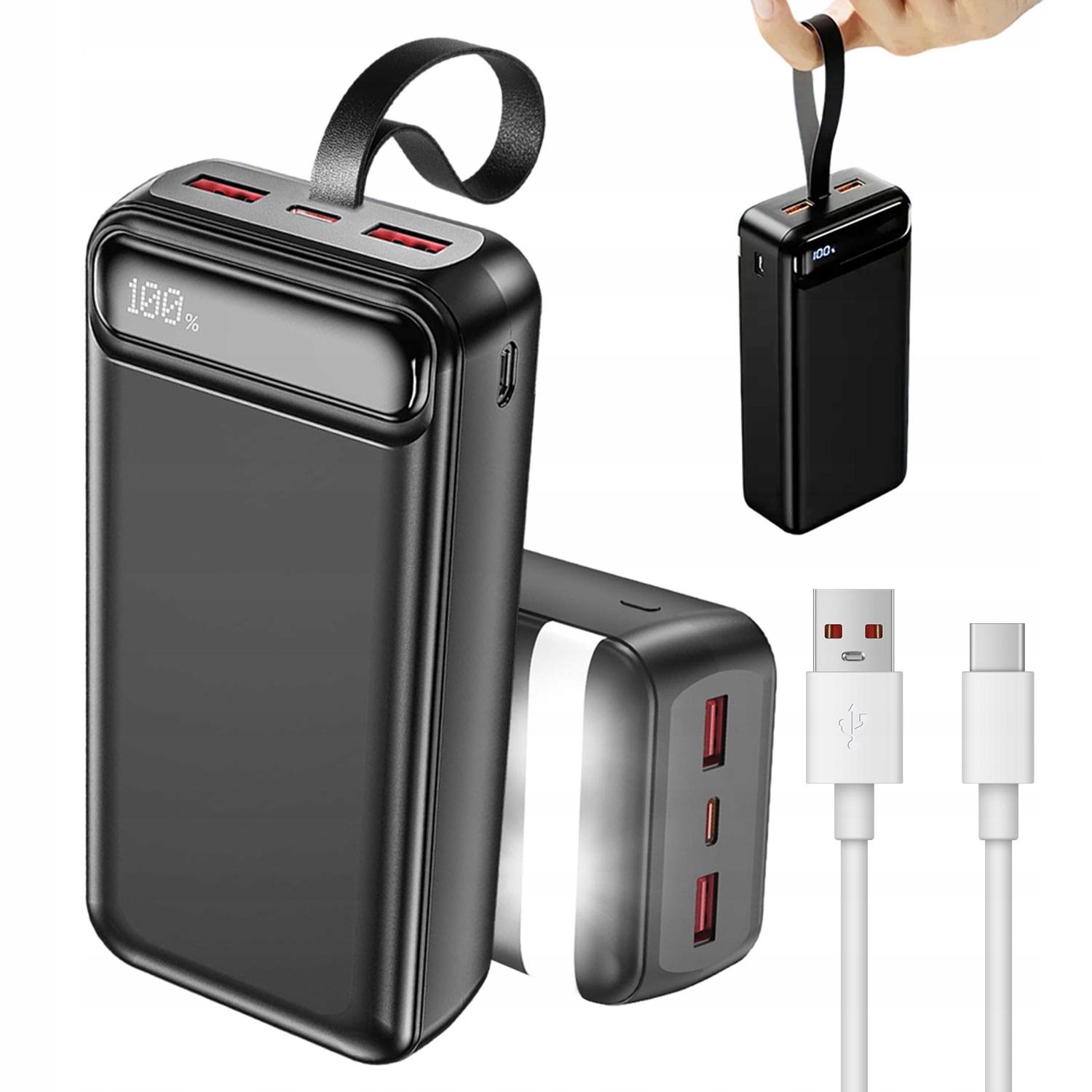 Powerbanka S Velkou Kapacitou 50000 mAh, Přenosná, Černá, Se 3 Výstupy