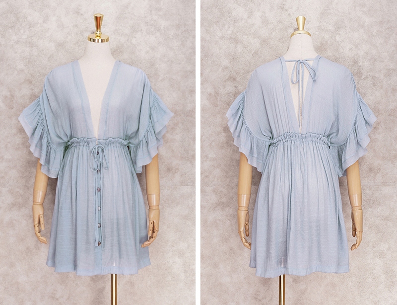 SUKIENKA TUNIKA PLAŻOWA WIĄZANA BOHO BŁĘKITNA Linia plus size (duże rozmiary)