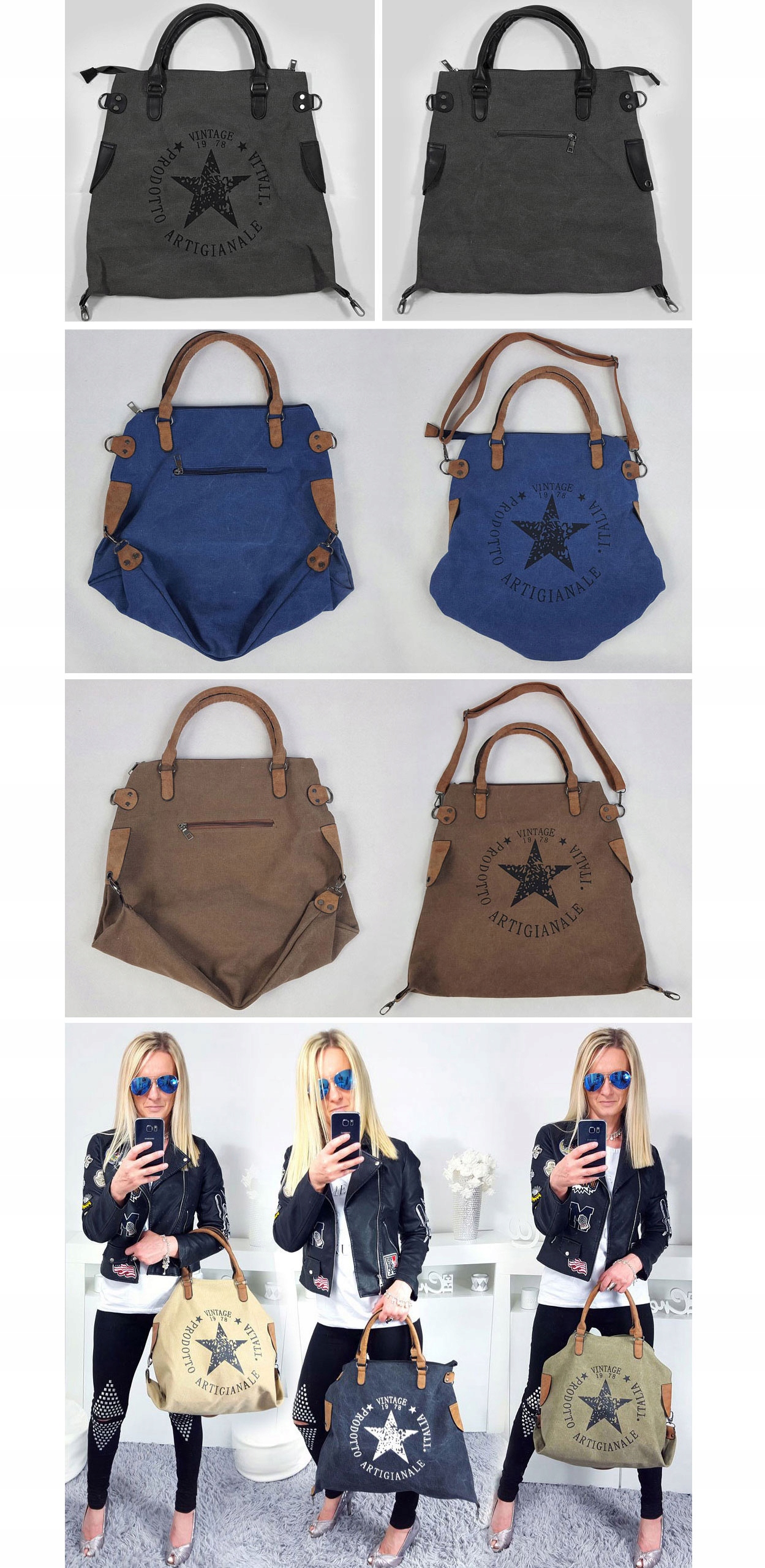 TOREBKA GWIAZDA VINTAGE WOREK SHOPPER BAG TORBA XL Wielkość duża (mieszcząca A4)