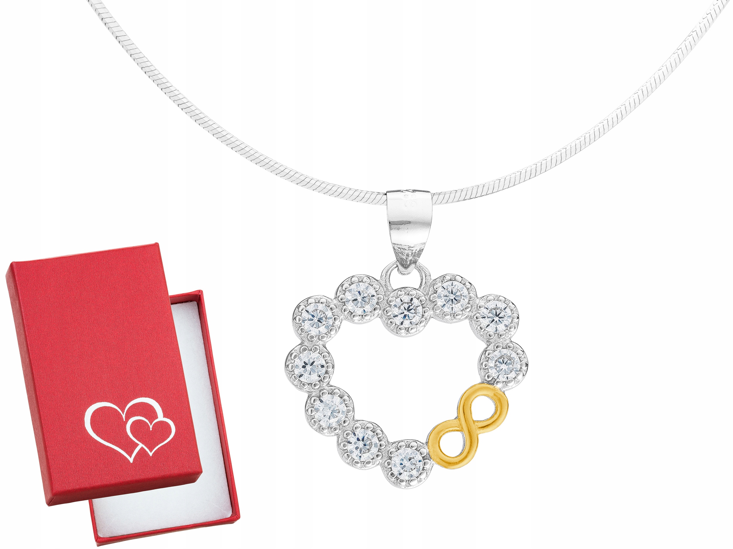 Krátký stříbrný dámský náhrdelník Srdce s zirkony Nekonečno Choker 32