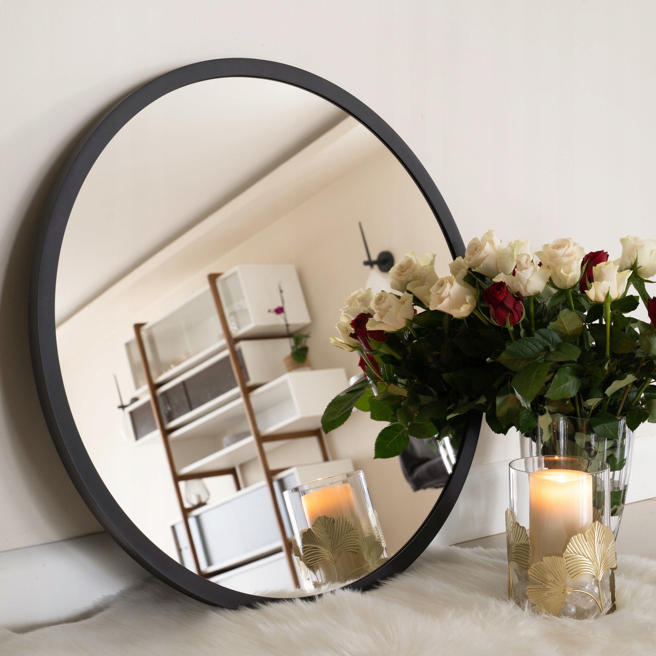 LUSTRO ŁAZIENKOWE OKRAGŁE W RAMIE METALOWEJ 100 CM Szerokość 1000 mm